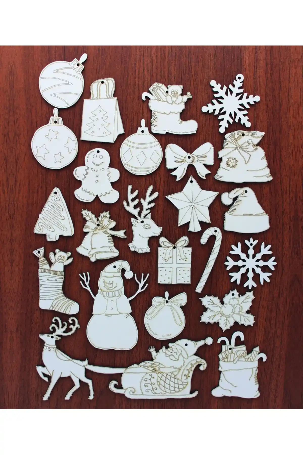 Lora Wedding 23 Parça Ahşap Yılbaşı Süs Seti ile Dekorasyonunuzu Zenginleştirin