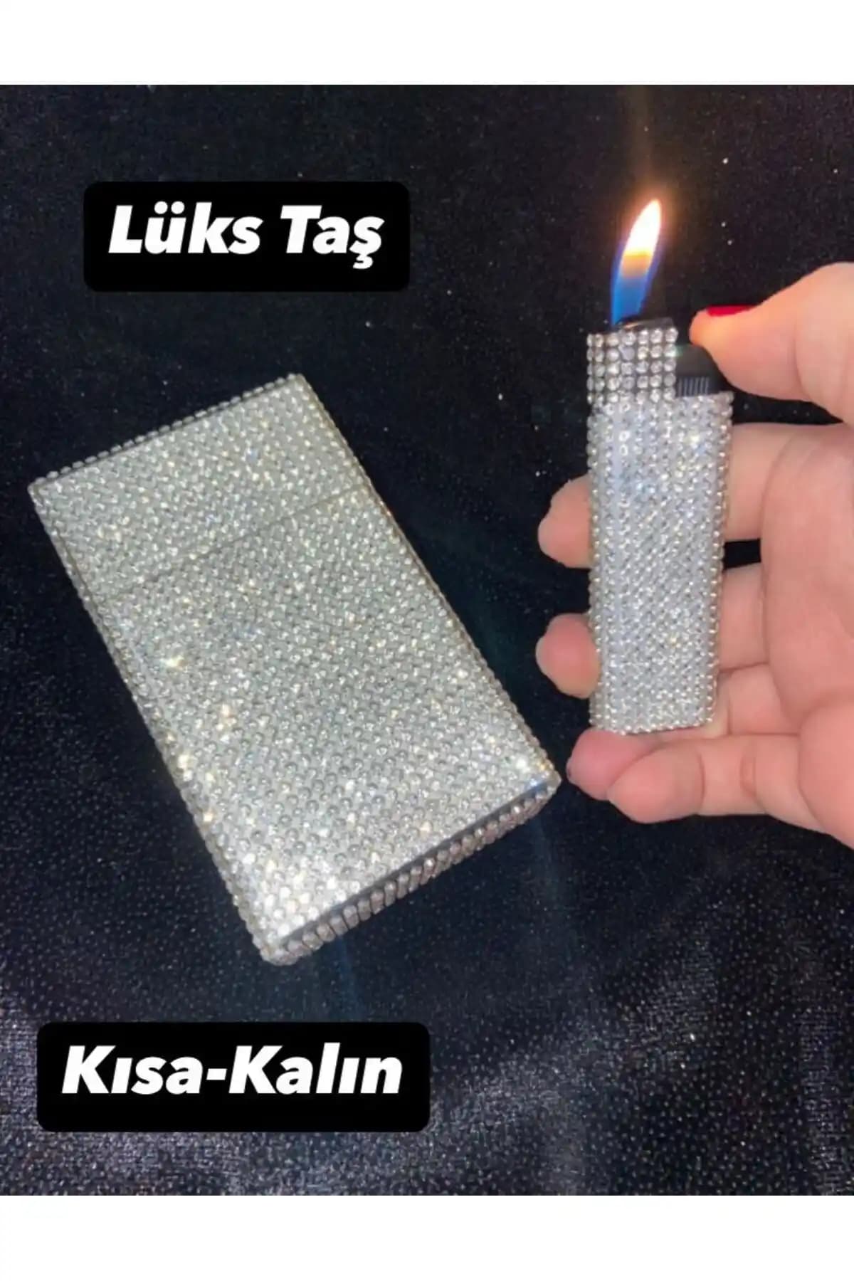 Lüks Taş Detaylı Sigara Kutusu ve Çakmak Seti Modern ve Şık Tasarım