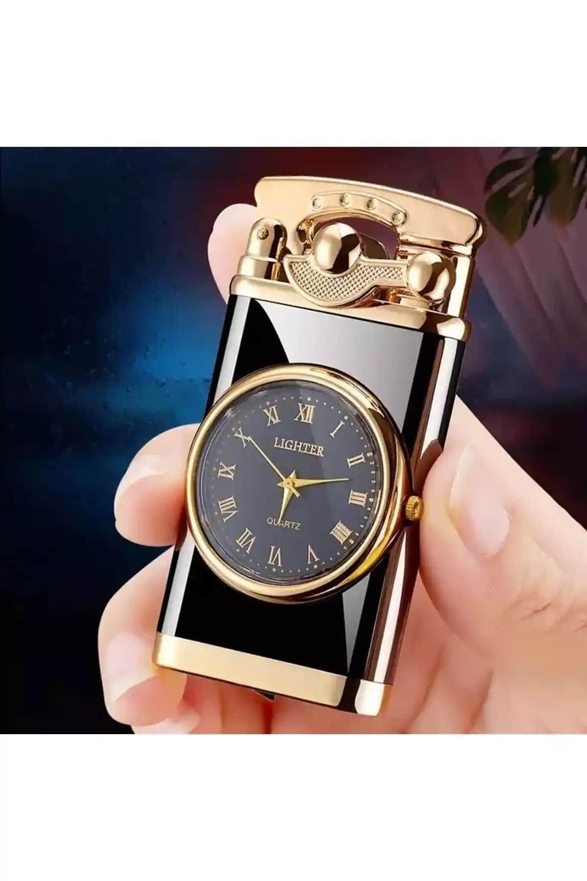 Metal Gazlı Çakmak ve Saat Seti Modern Tasarım, Rüzgar Geçirmez, Hediye Seçeneği