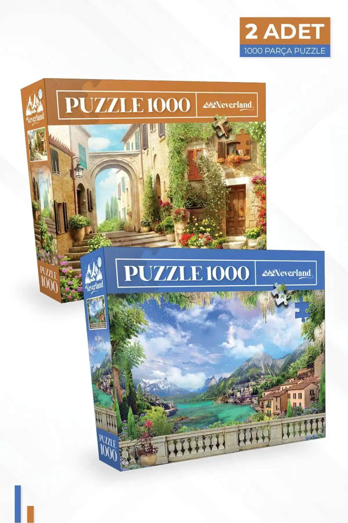 Neverland 2 Adet 1000 Parça Puzzle Eski Sokak ve Sahil Manzarası Koleksiyonu