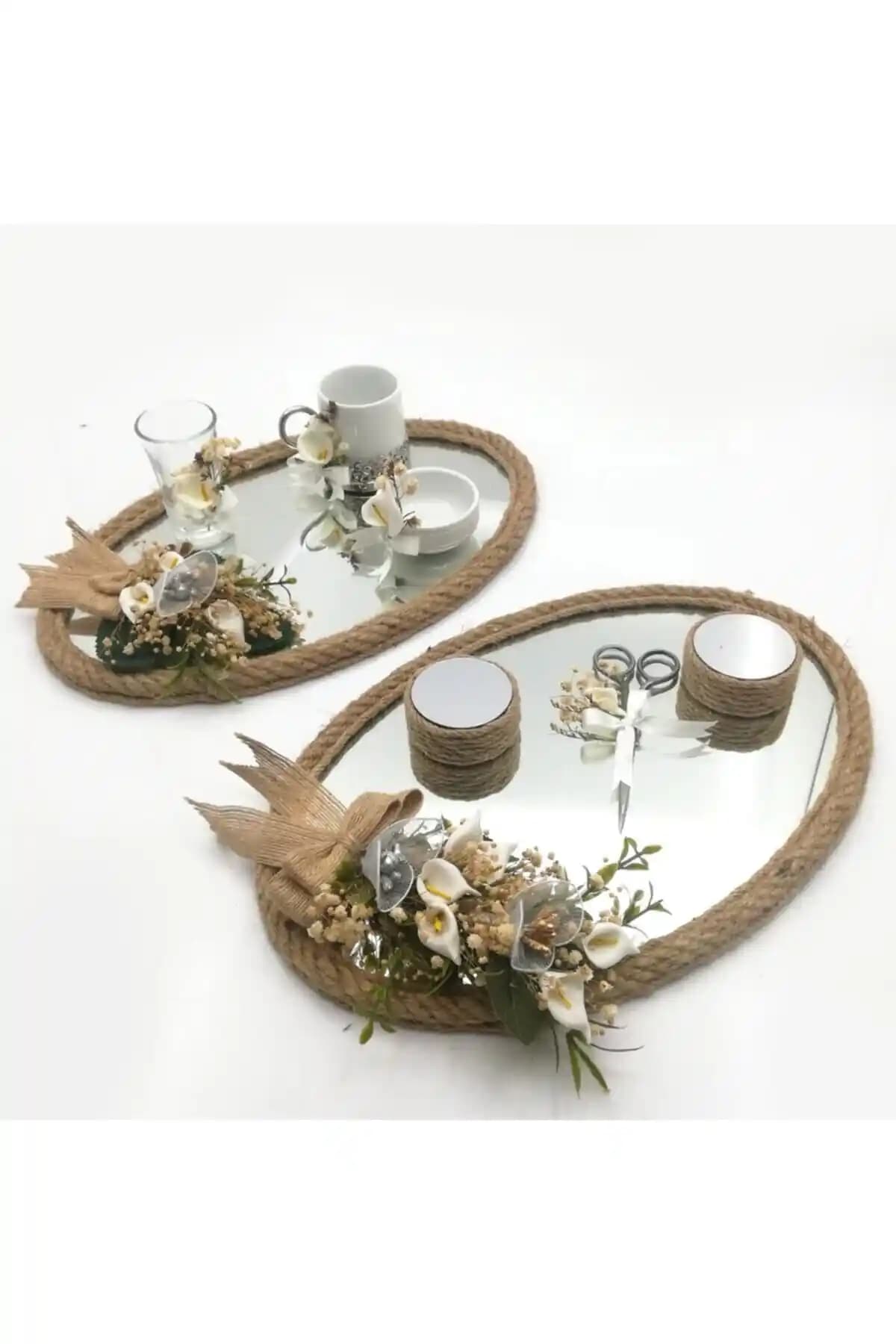 Oval Nişan ve Kahve Tepsi Takımı: Şık ve Zarif Dekoratif Çözüm