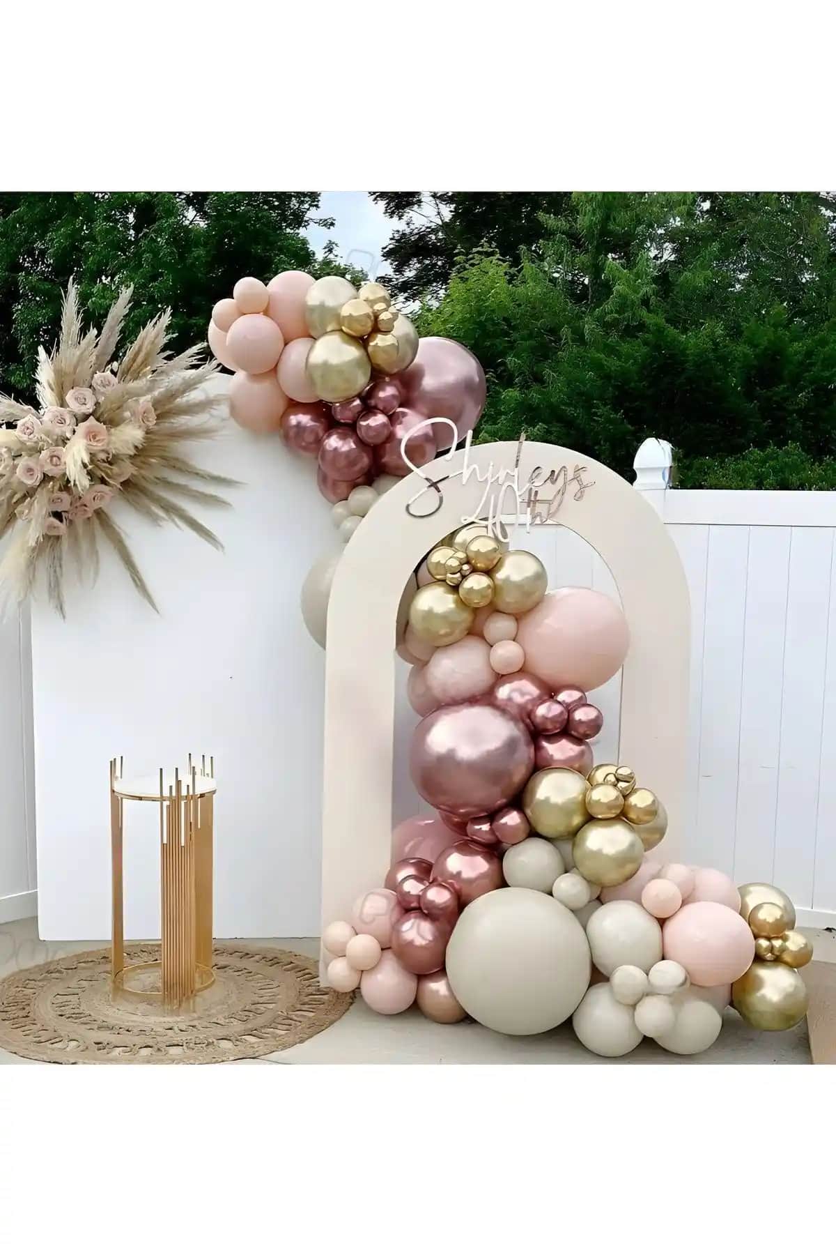 Öztürkpartievi Pudra Pembe Gold Rosegold Balon Zinciri Dekorasyon Ürünleri