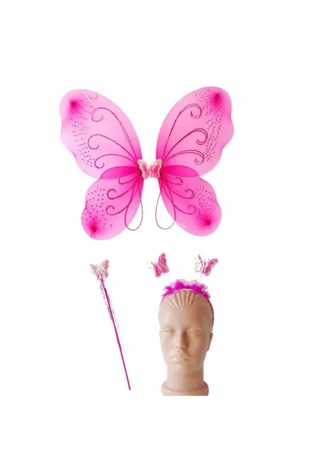 Pandoli Partidolu Fuşya Pembe Kelebek Kanat Seti Renkli ve Eğlenceli Parti Dekorasyonu İçin