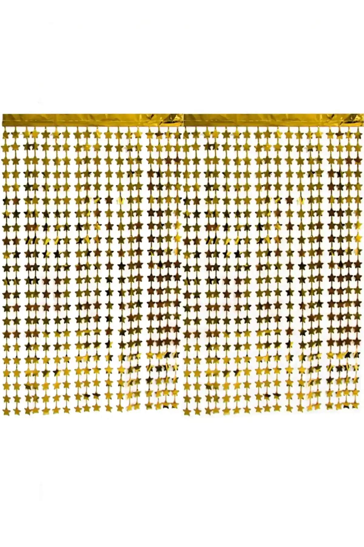 Parti Dolabı 2'li Yıldızlı Gold Fon Arka Perde Dekorasyonu Kolay Kurulum ve Şık Tasarım