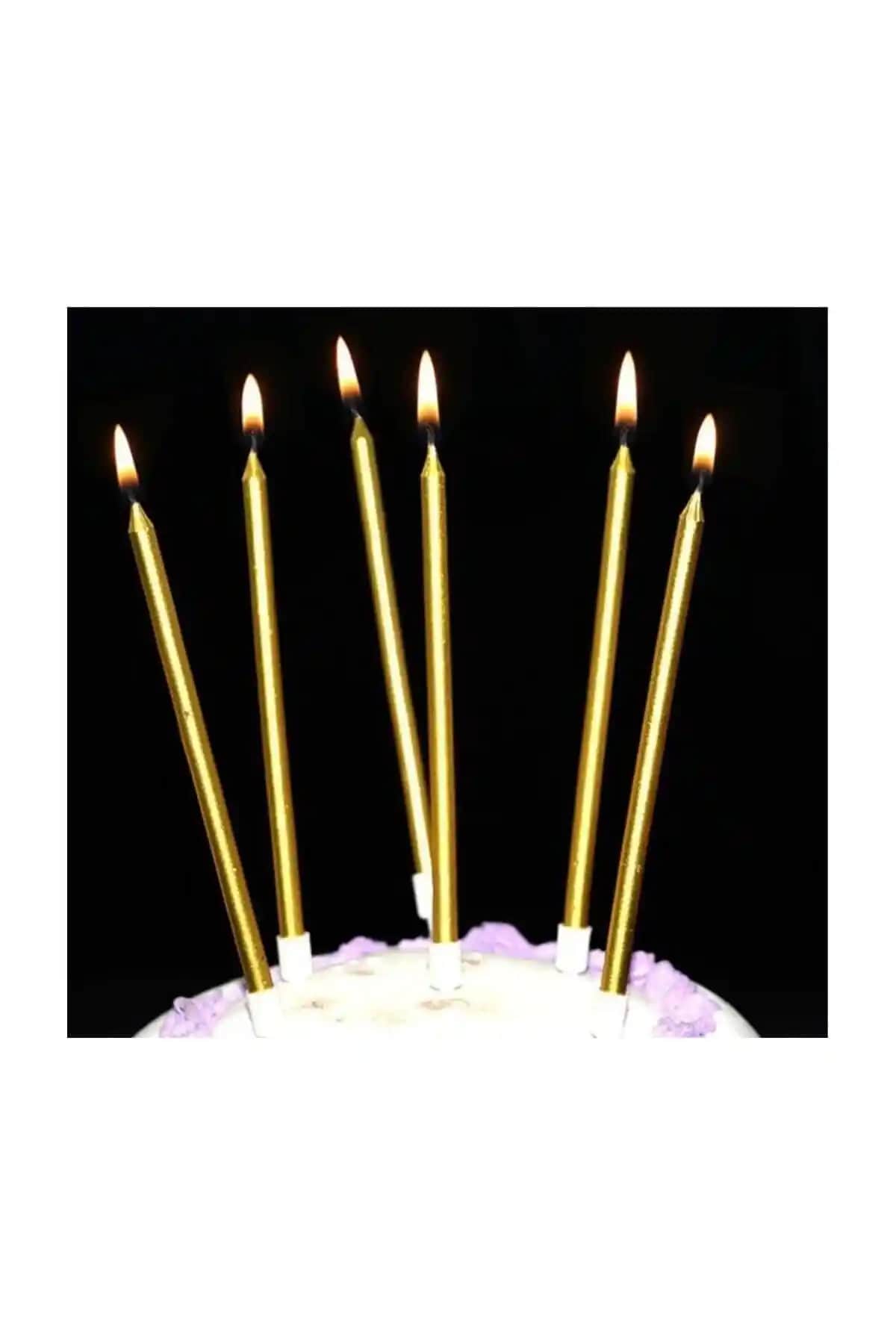 Parti Dolabı 6 Adet Gold Altın Sarısı Uzun Mum Dekoratif ve Şık Tasarım