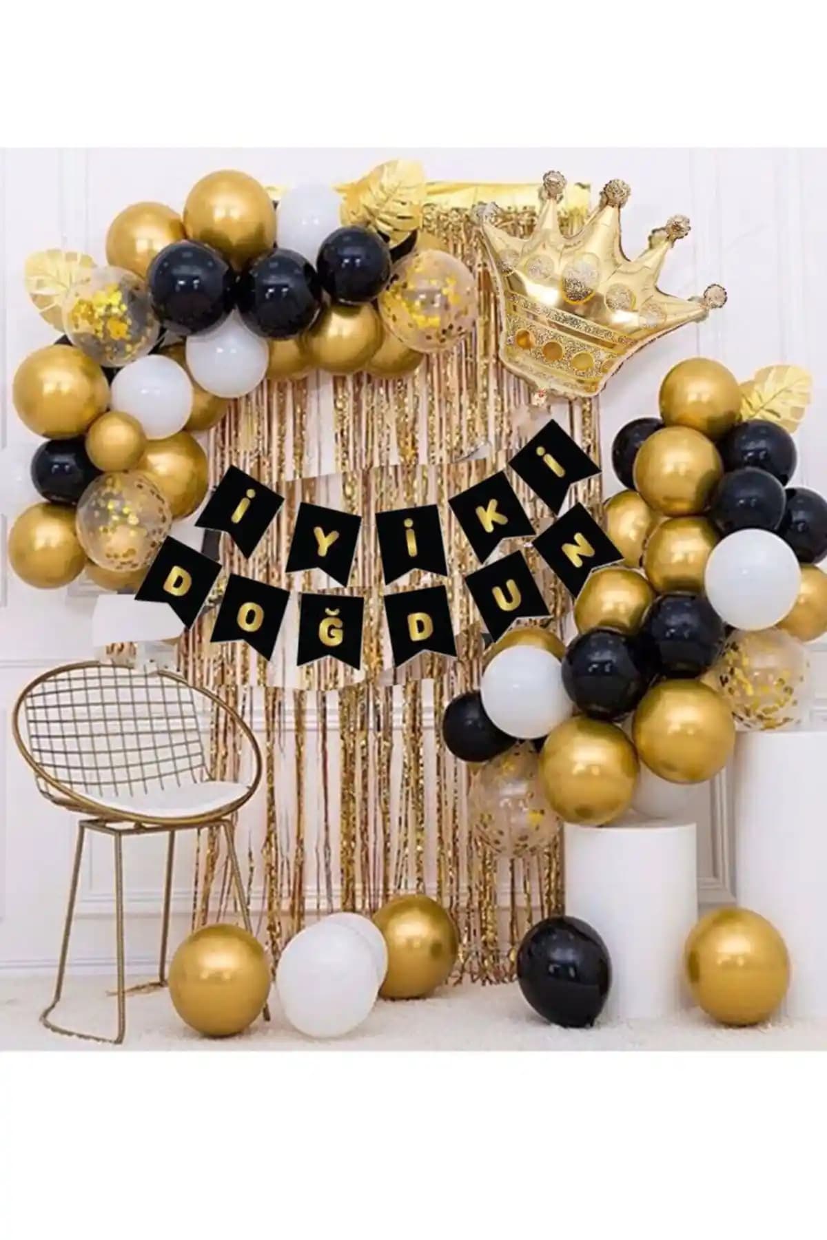 Parti Dolabı Büyük Boy 80cm Kral Taçlı Balon Zinciri Doğum Günü Seti