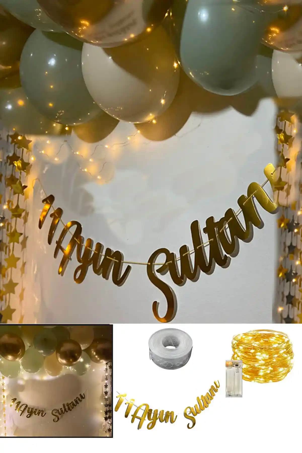 Parti Dolabı Ramazan Temalı Gold Yazı Ledli Zincir Balon Seti Dekorasyonu