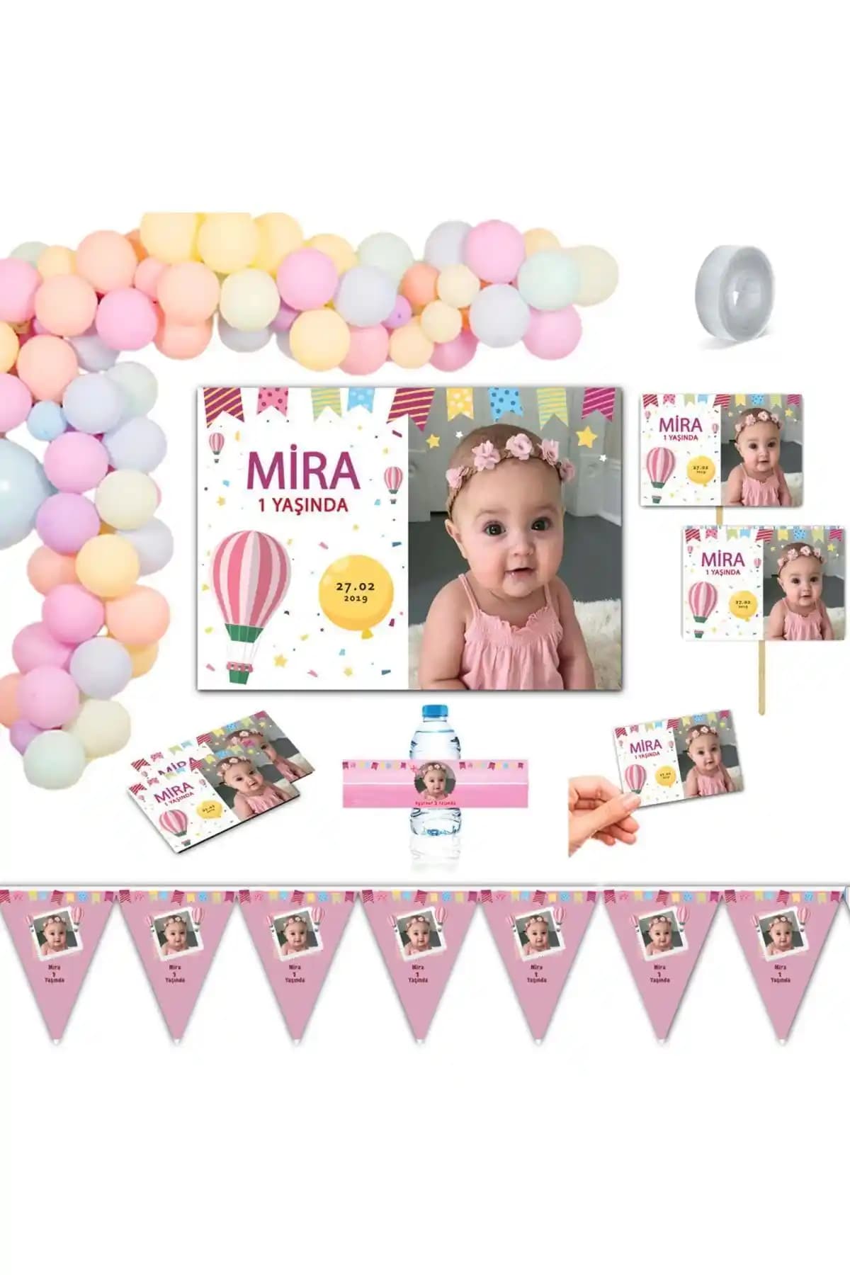 Partimira 1 Yaş Doğum Günü Süsleri Sıcak Hava Balonu Temalı Dekorasyon Seti