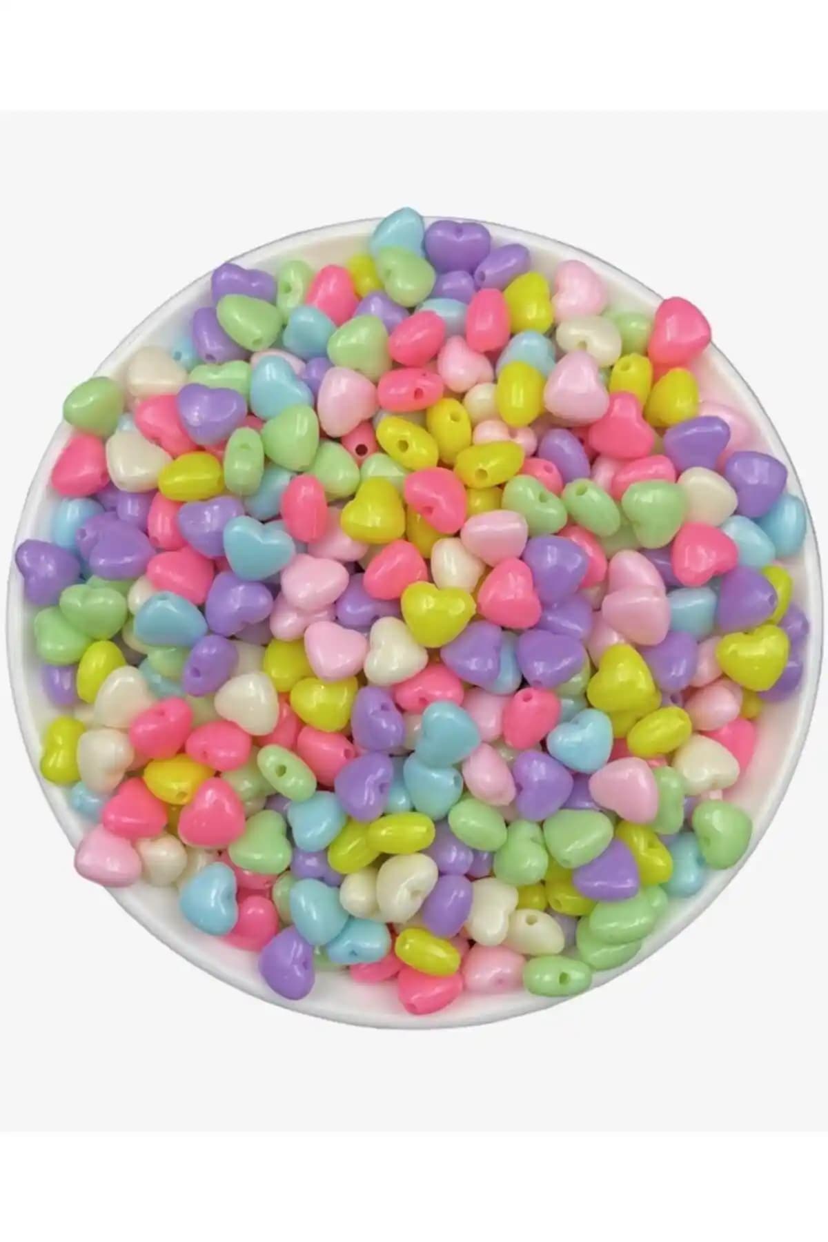 Pastel Renkli Plastik Kalp Boncuklar Takı ve Aksesuar Yapımı İçin Uygun