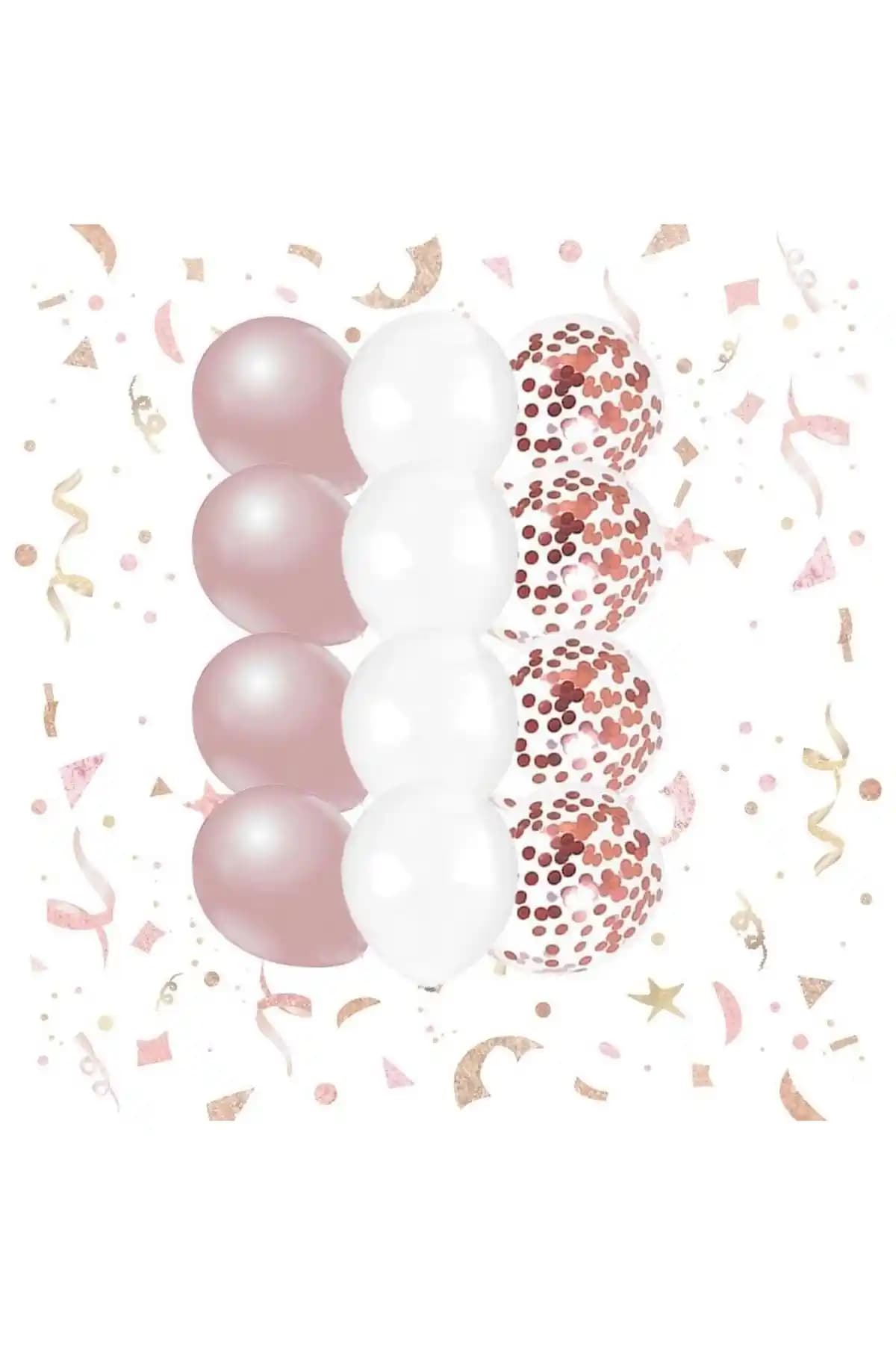 Patla Gitti 10-12 İnç Beyaz Rose Gold ve Konfetili Balon Seti ile Kutlamalarınızı Renklendirin