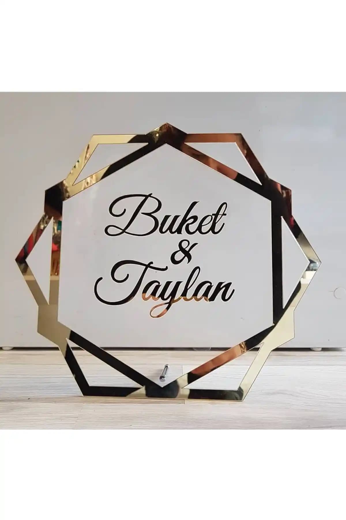 Pleksi Isimlik Masa Üstü Aynalı Gold - Şık ve Özelleştirilebilir Dekoratif Hediye