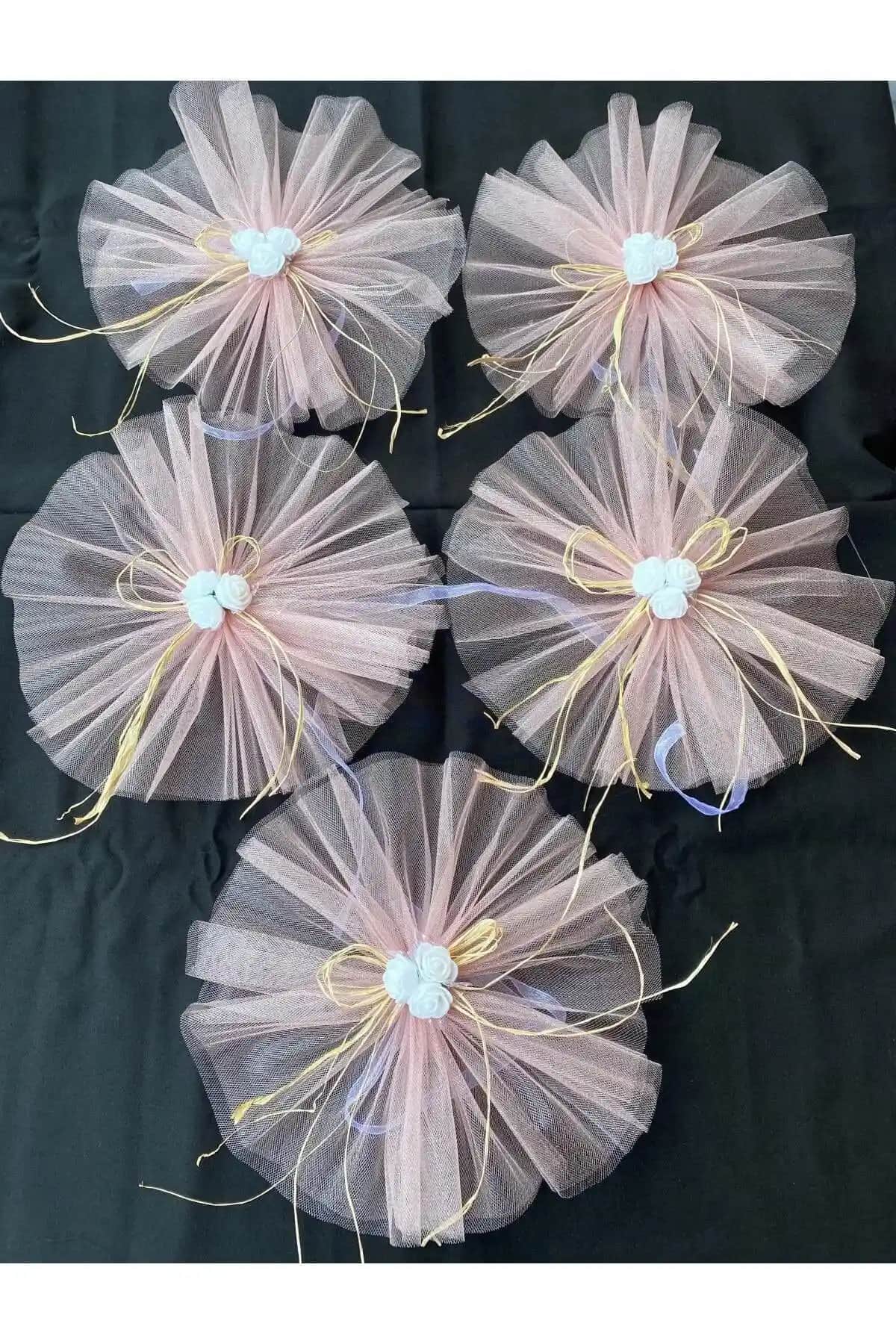 Pudra Pembesi 5'li Konvoy ve Düğün Süsü Seti Estetik ve Kullanışlı Dekorasyon Malzemeleri