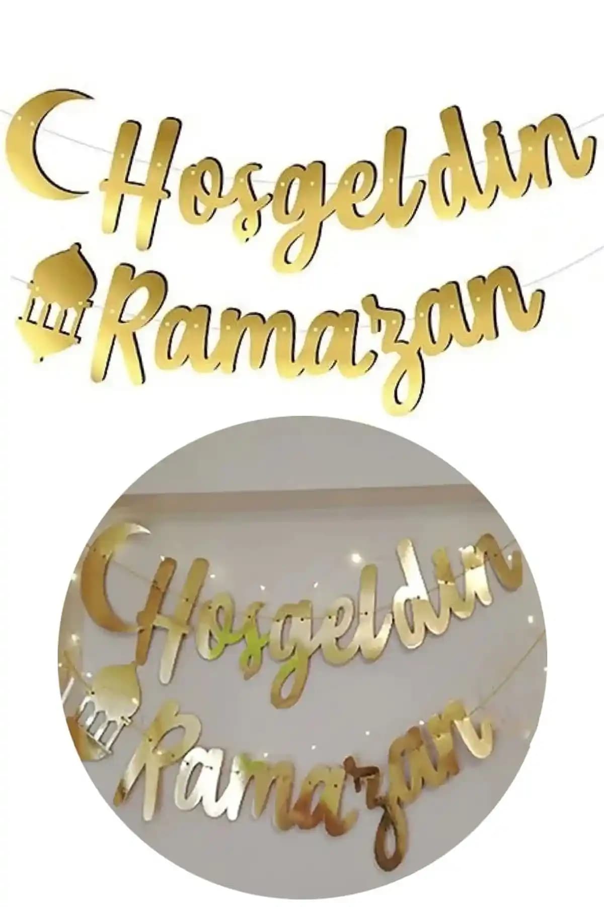 Ramazan Bayramı İçin Zarif Altın Renkli Kaligrafi Banner Dekorasyon Önerileri