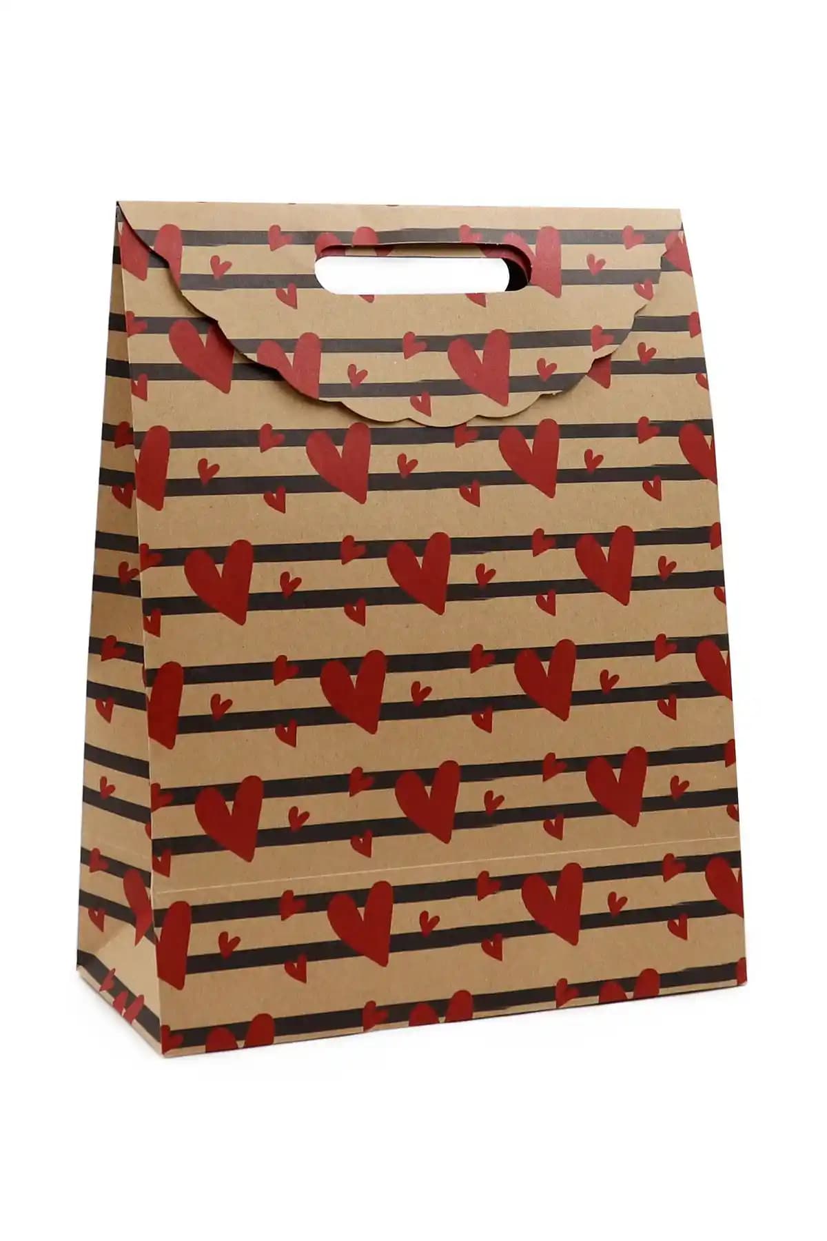 Reprodesign Kalp Harmanı Baskılı Premium Karton Çanta 25x32x12 cm Çok Amaçlı Kullanım İçin