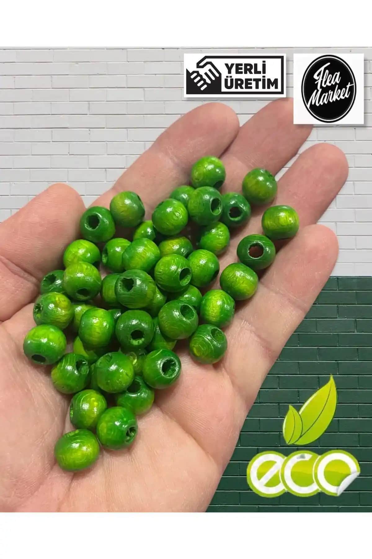 Selin 10mm Yeşil Ahşap Boncuk 100 Gr - Takı ve El Sanatları İçin Uygun Malzeme