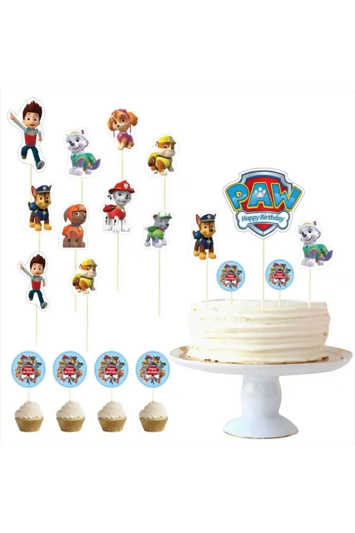 Siyah Parti Evi Paw Patrol Doğum Günü Pasta Süsü ve Kürdan Takımı İncelemesi