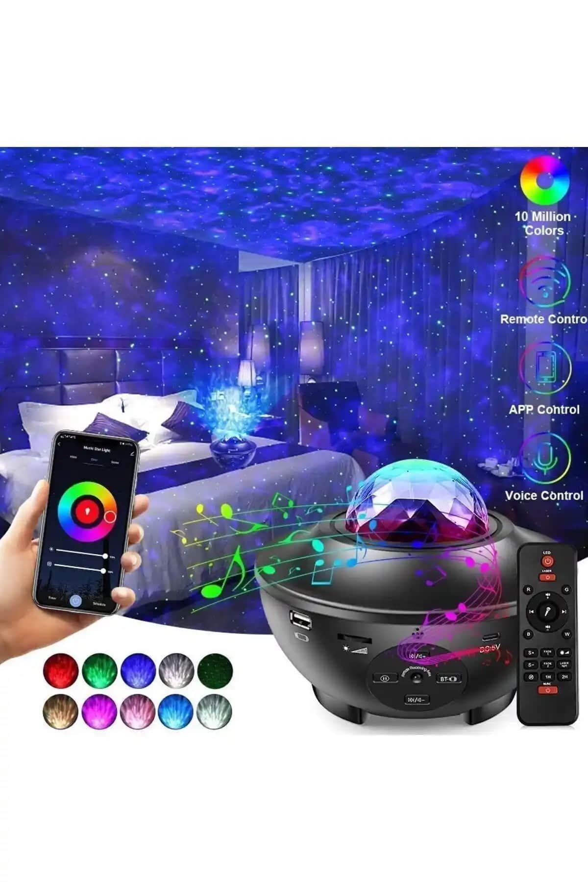 Starry Galaxy Projektör ve Bluetooth Hoparlör ile Evinizde Büyüleyici Atmosferler Yaratın