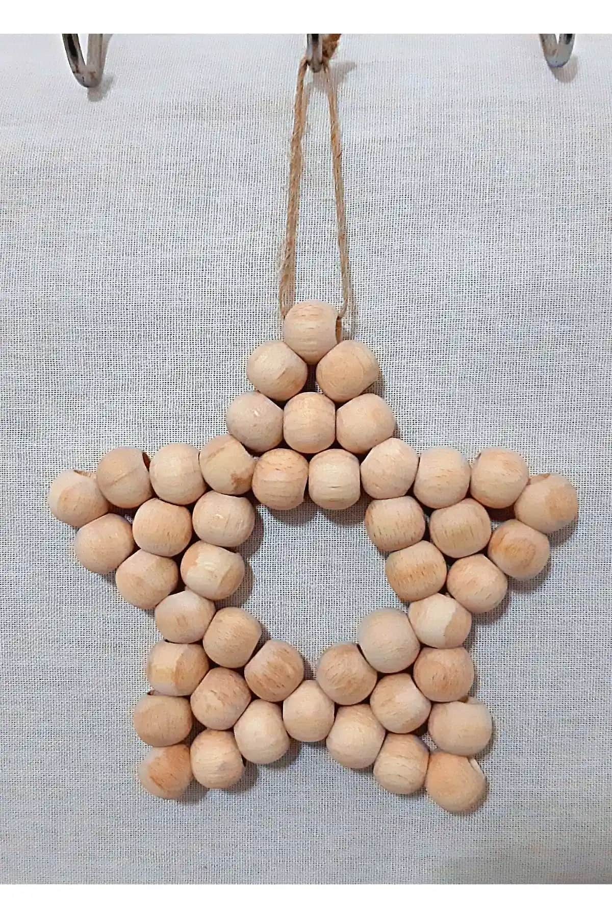 Tsundoku Doğal Ahşap Boncuklu Bohem Yılbaşı Süsü Dekoratif ve Şık Tasarım