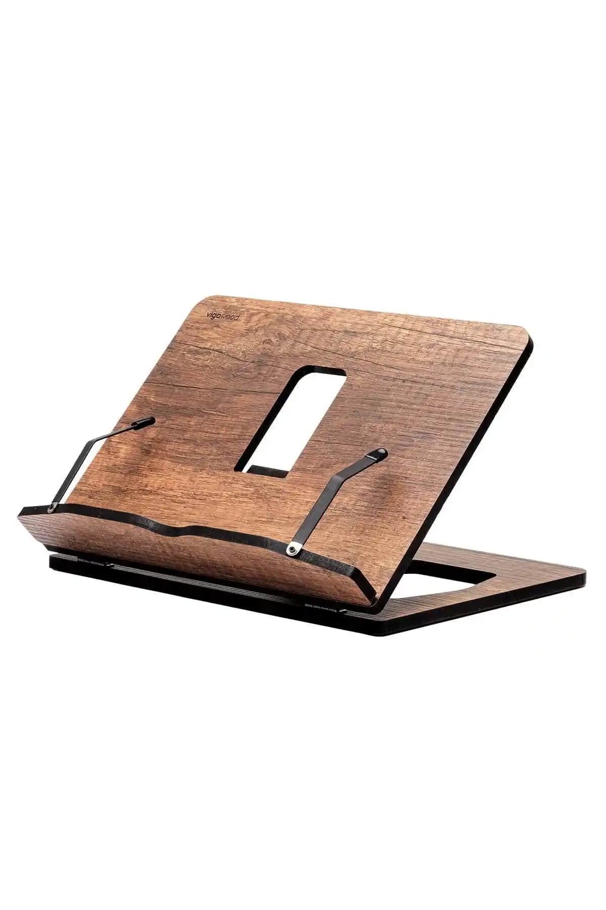Vigo Wood Ceviz Ahşap Kitap ve Tablet Standı Şık ve Ergonomik Tasarım