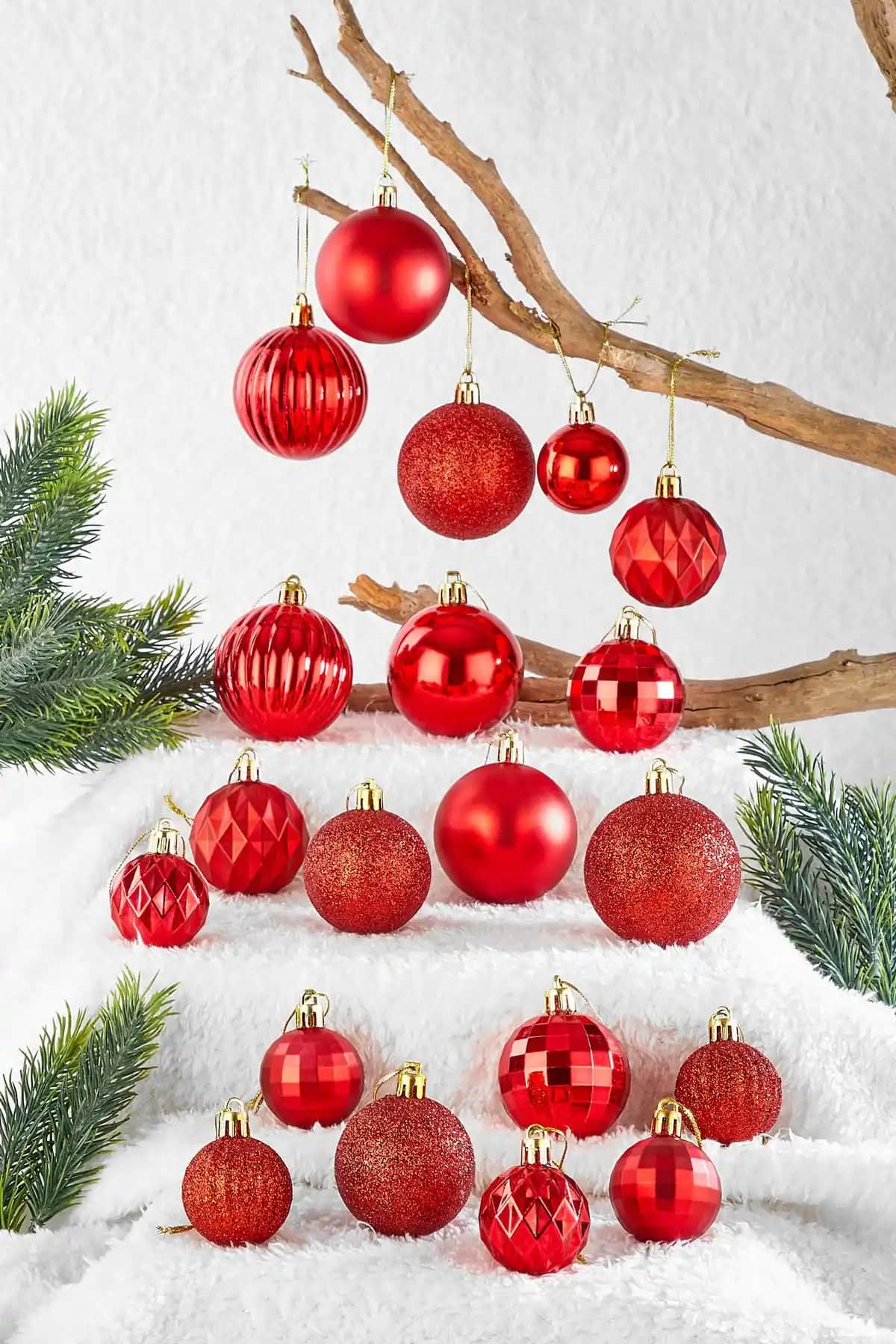 Waldern 20'li Karışık Desenli Kırmızı Yılbaşı Süsü Dekorasyon Seti