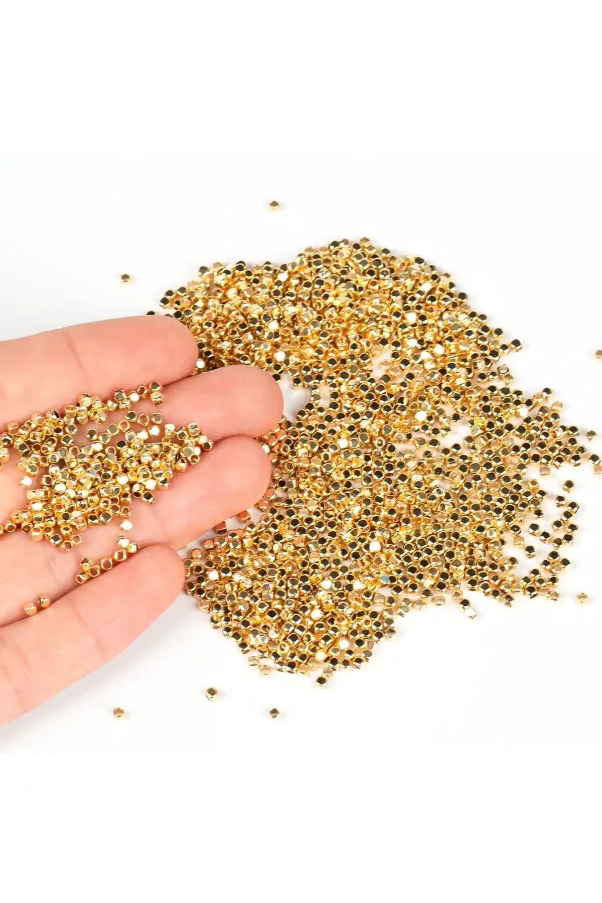 YFHOBİ 2 mm Pirinç Üzeri Altın Kaplama Boncuk Takı ve Hobi Malzemeleri