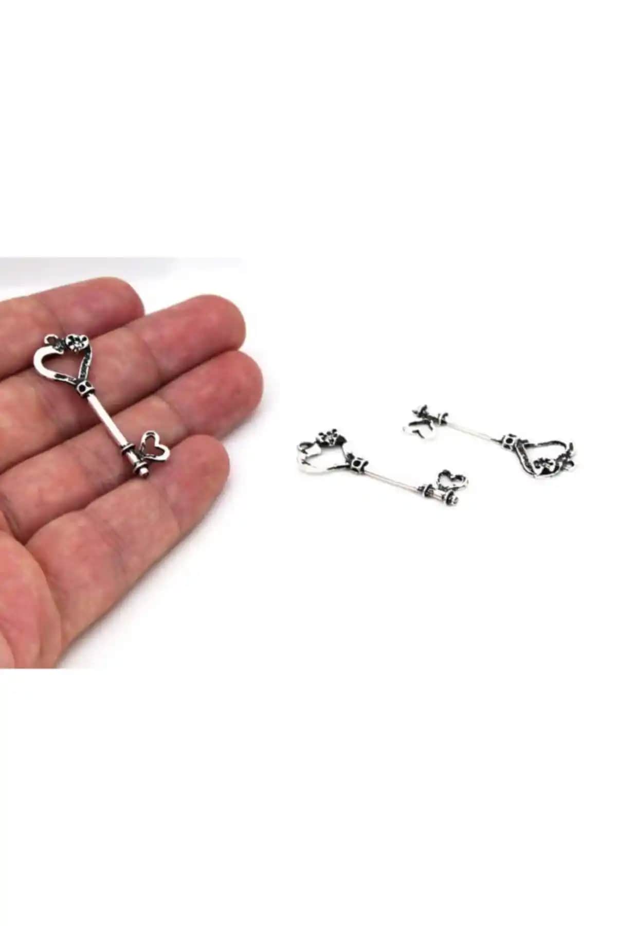 YFHOBİ 3 Adet Kalp Anahtar Desenli Metal Uçlar Takı Yapım Malzemeleri