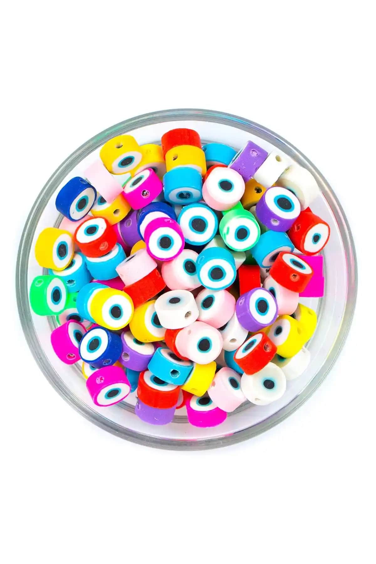 YFHOBİ Polimer Fimo Boncuk 10 Adet Renkli Nazar Figürlü Takı ve El İşi Malzemesi