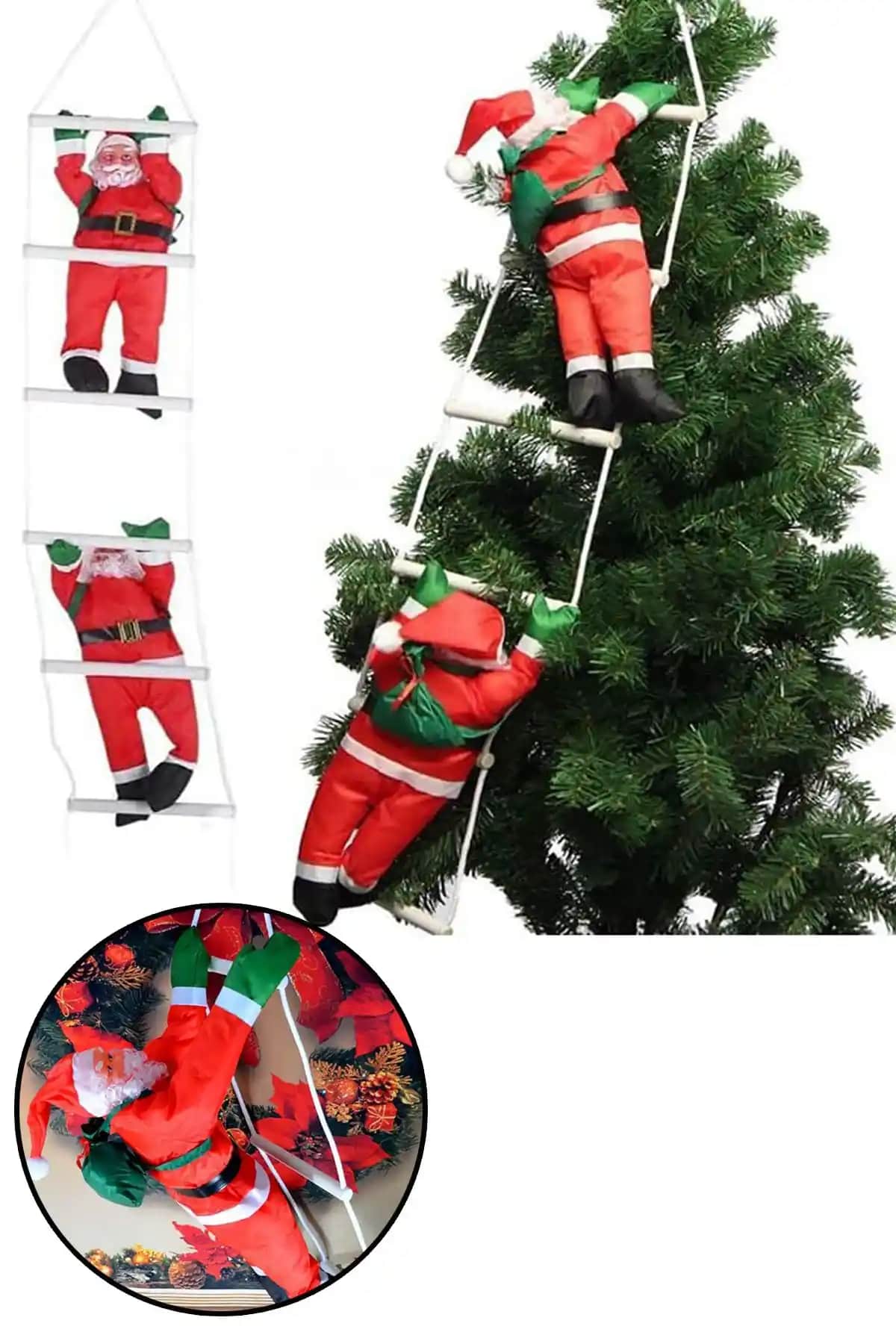 Yılbaşı Atmosferini Artıran Parti Dolabı 2'li Merdiven Tırmanan Noel Baba Süsleri