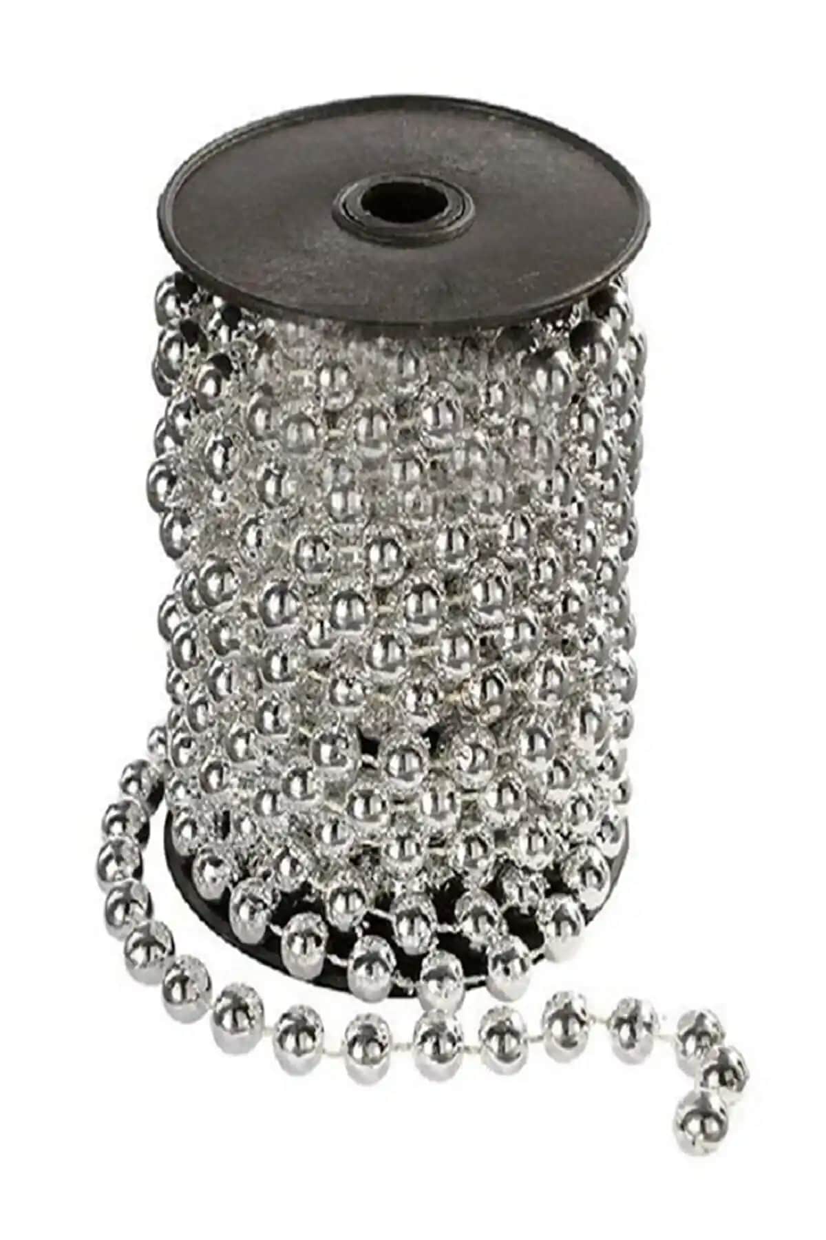 Yılbaşı Dekorasyonu İçin Gümüş Renkli İnci Boncuk Zincir 5 Metre Uzunlukta