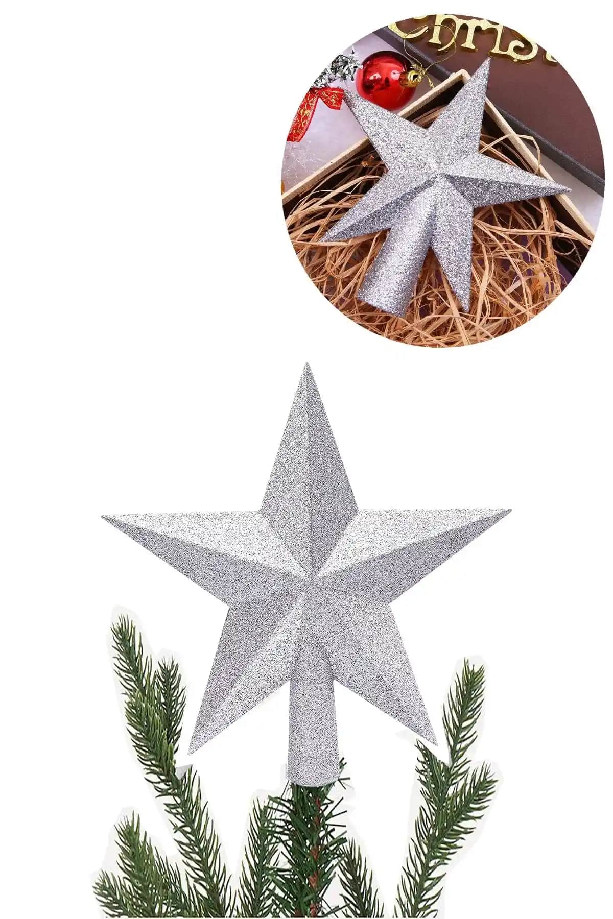 Yılbaşı Dekorasyonunu Zenginleştiren Parlak ve Kabarık Ağaç Tepesi Süsü