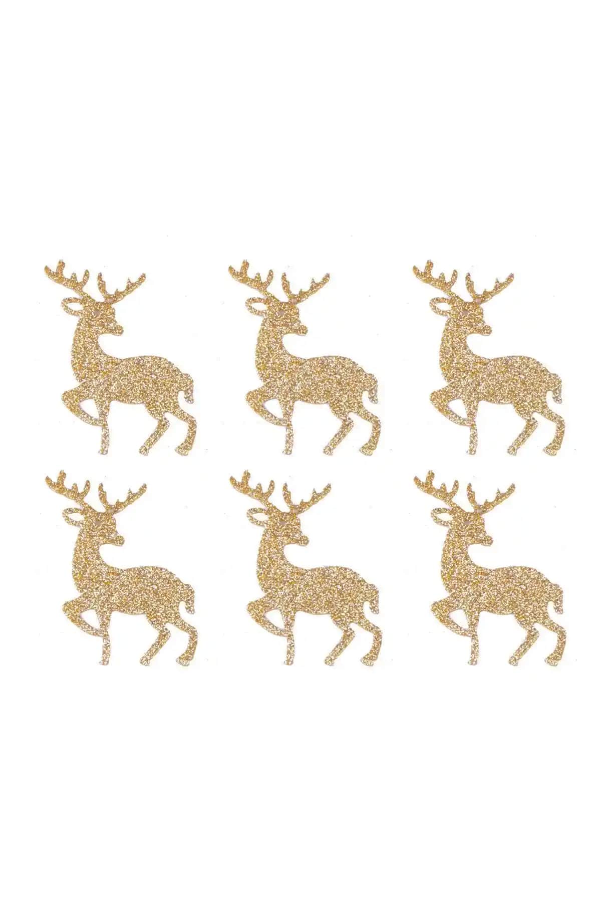 Yılbaşı Geyik Süsü Seti Altın Simli EVA Malzemeden Dekoratif Parça