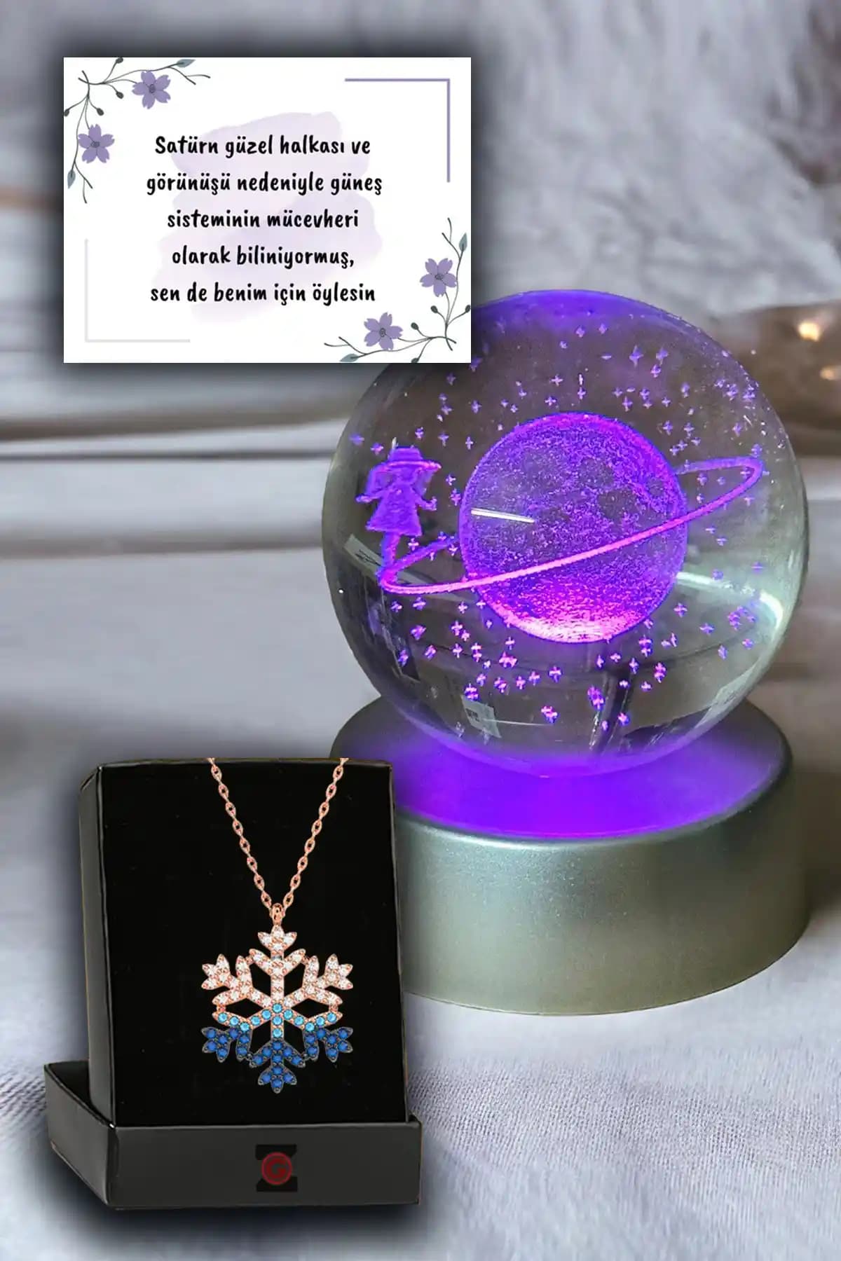 Zemtigo Renk Değiştiren LED Işıklı Cam Satürn Küresi ve Kolye Dekorasyon ve Hediye