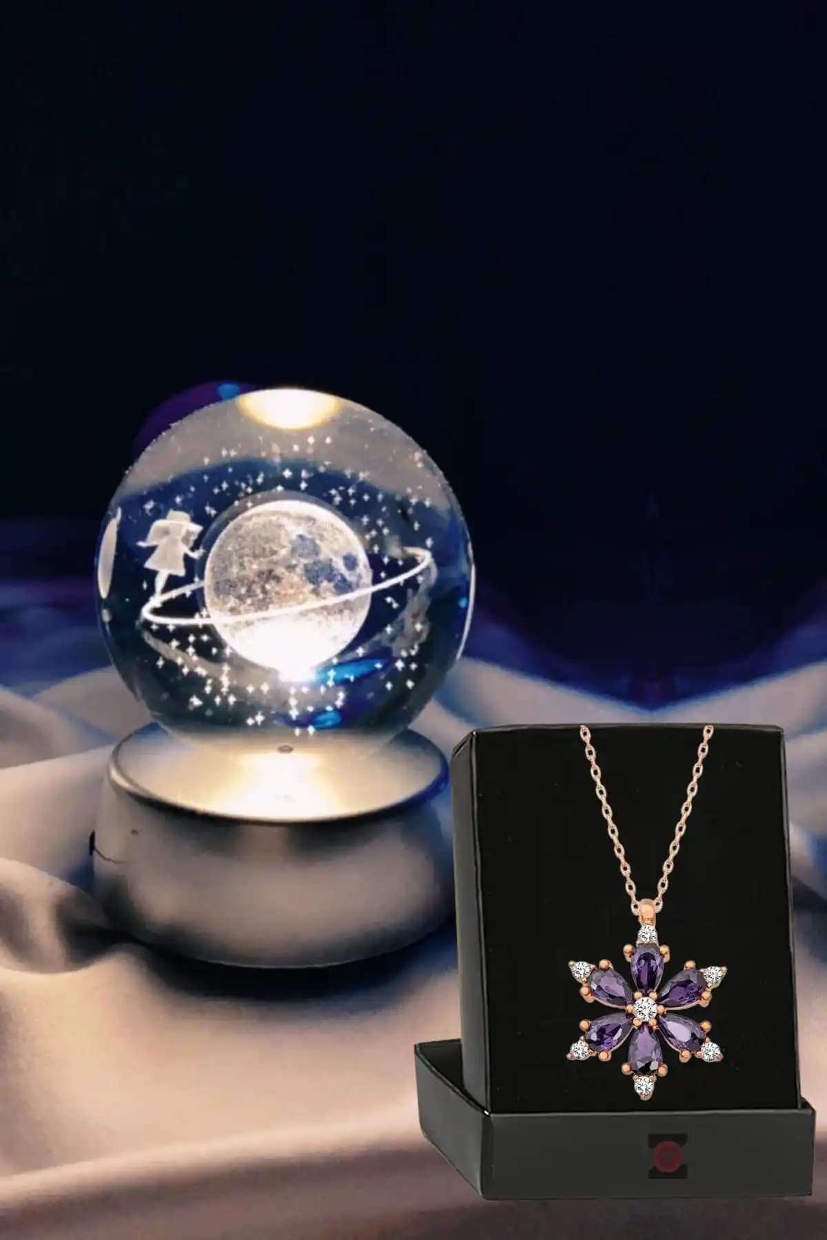 Zemtigo Renk Değiştiren LED Işıklı Kristal Kız Küresi ve Kolye Dekoratif Ürün