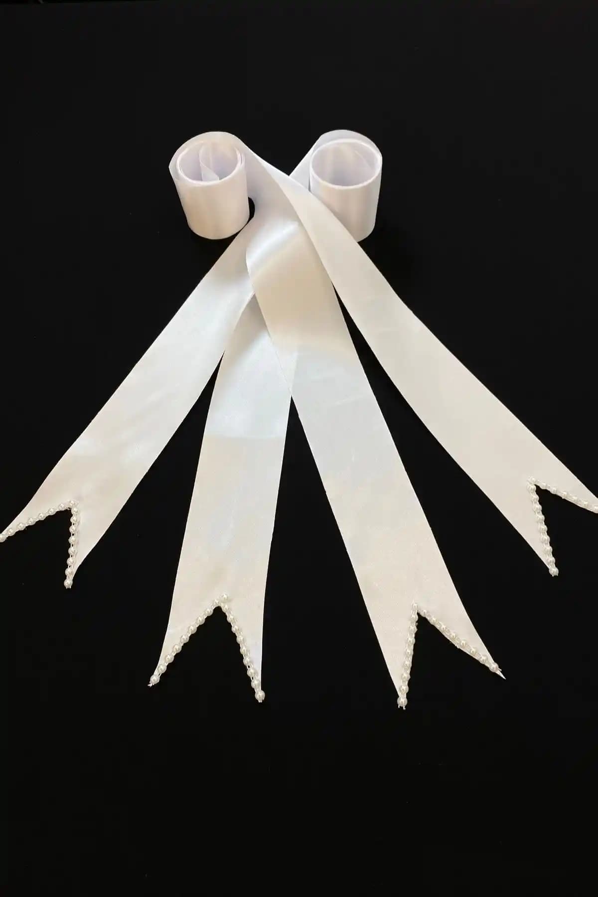 ZEYMERADE Beyaz Sade Incili Gelin Damat Takı Kurdelesi Düğün ve Özel Günler İçin Şık Aksesuar