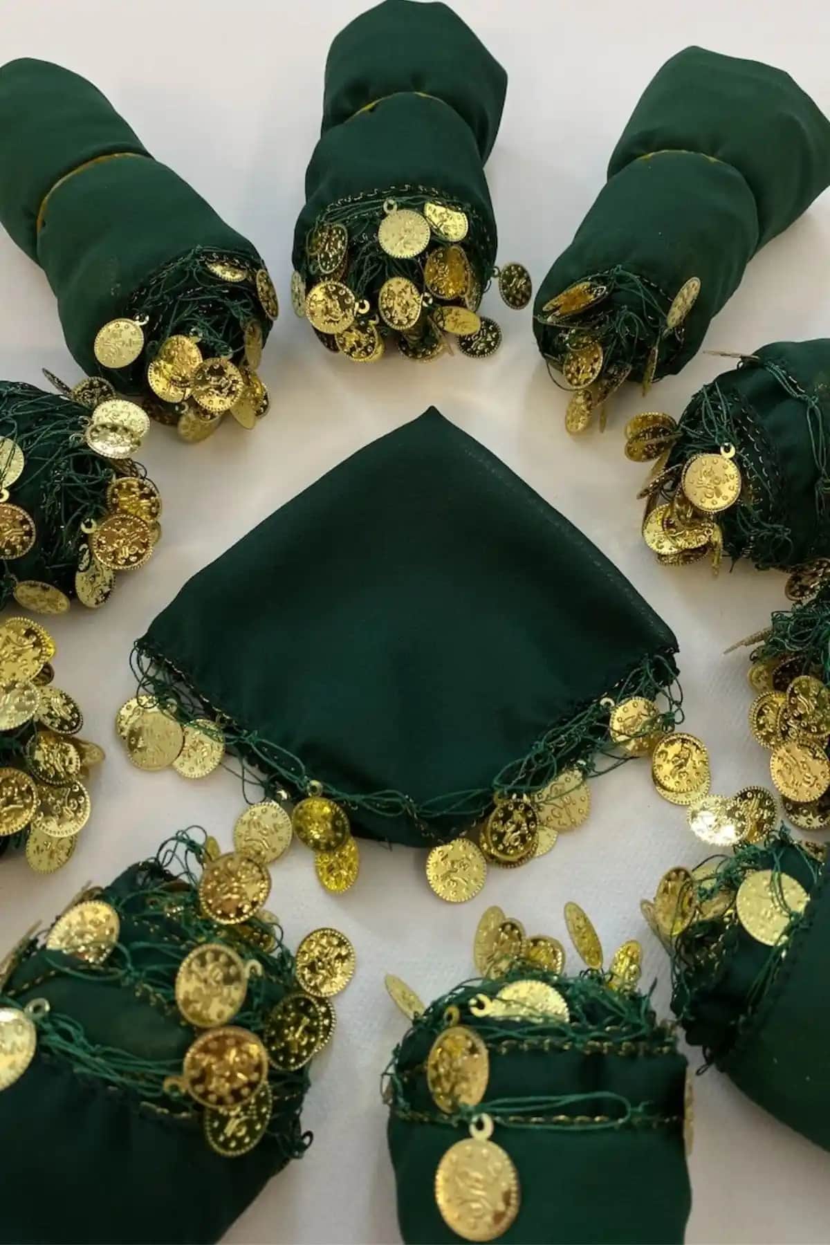 ZEYMERADE Yeşil Şifon Gelin Damat Halay Mendili Düğün ve Özel Günler İçin Zarif Seçenek