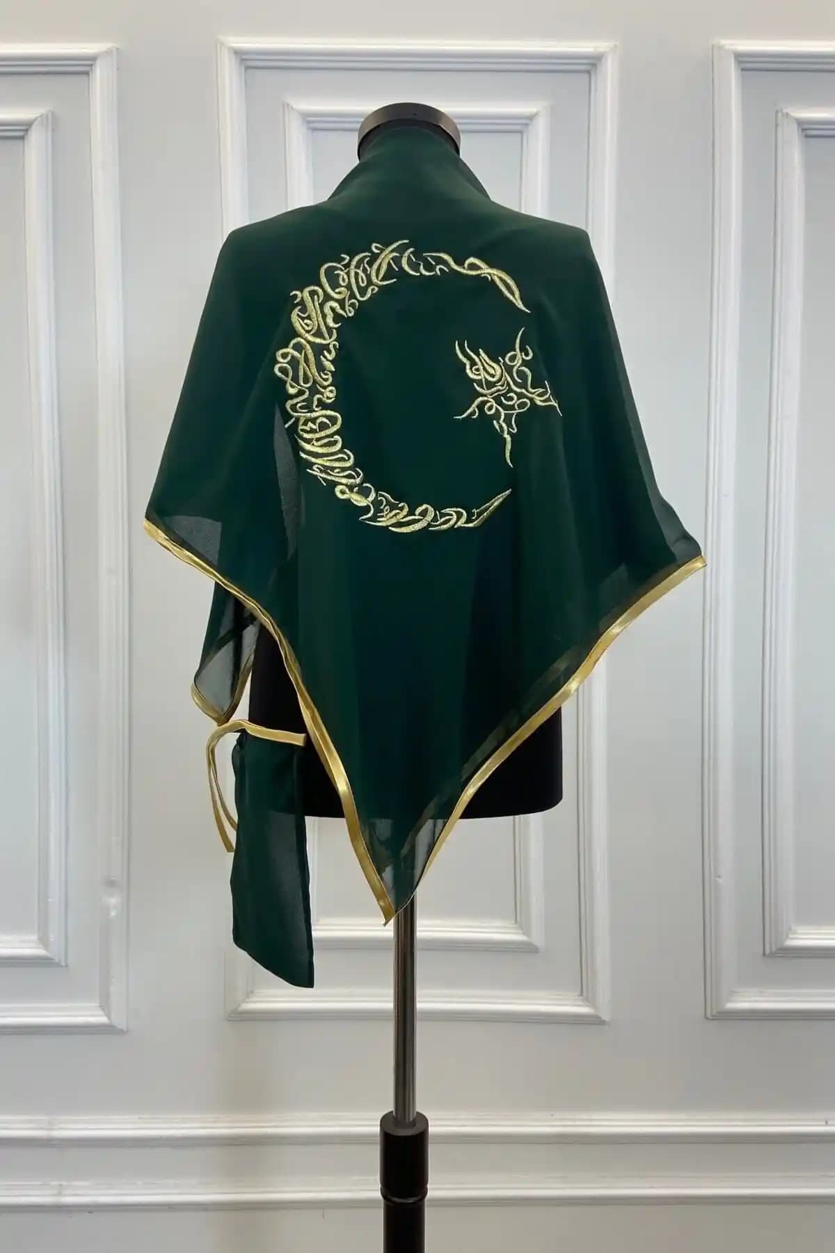ZEYMERADE Yeşil Şifon Lüks Damat Omuz Örtüsü Düğün ve Özel Etkinlikler İçin
