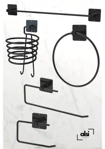Alsi Home Siyah 5'li Banyo Seti Modern ve Pratik Çözüm Yüksek Kullanıcı Memnuniyetiyle