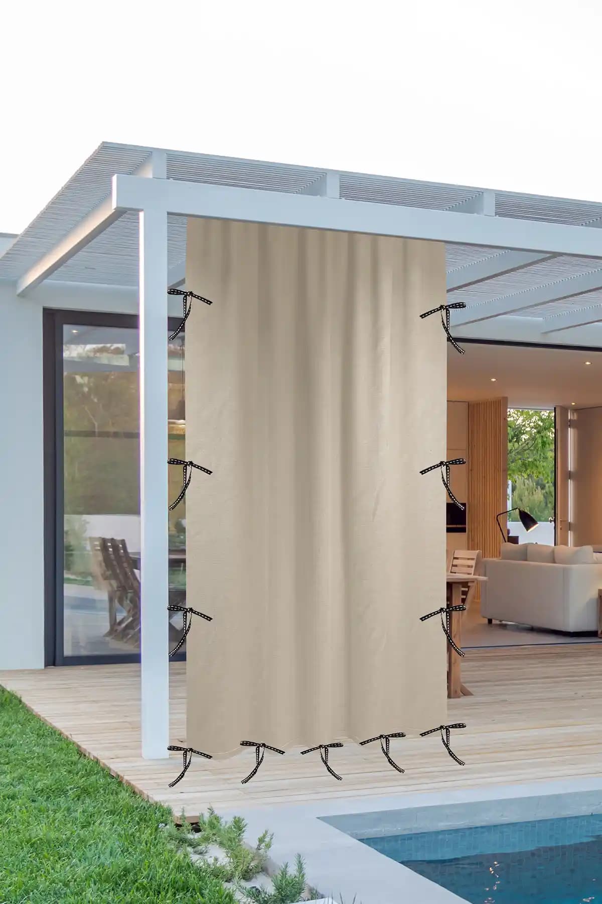 ALTINPAMUK Balkon Perdesi Bej Renkli Su Geçirmez ve Kolay Montajlı Modern Tasarım