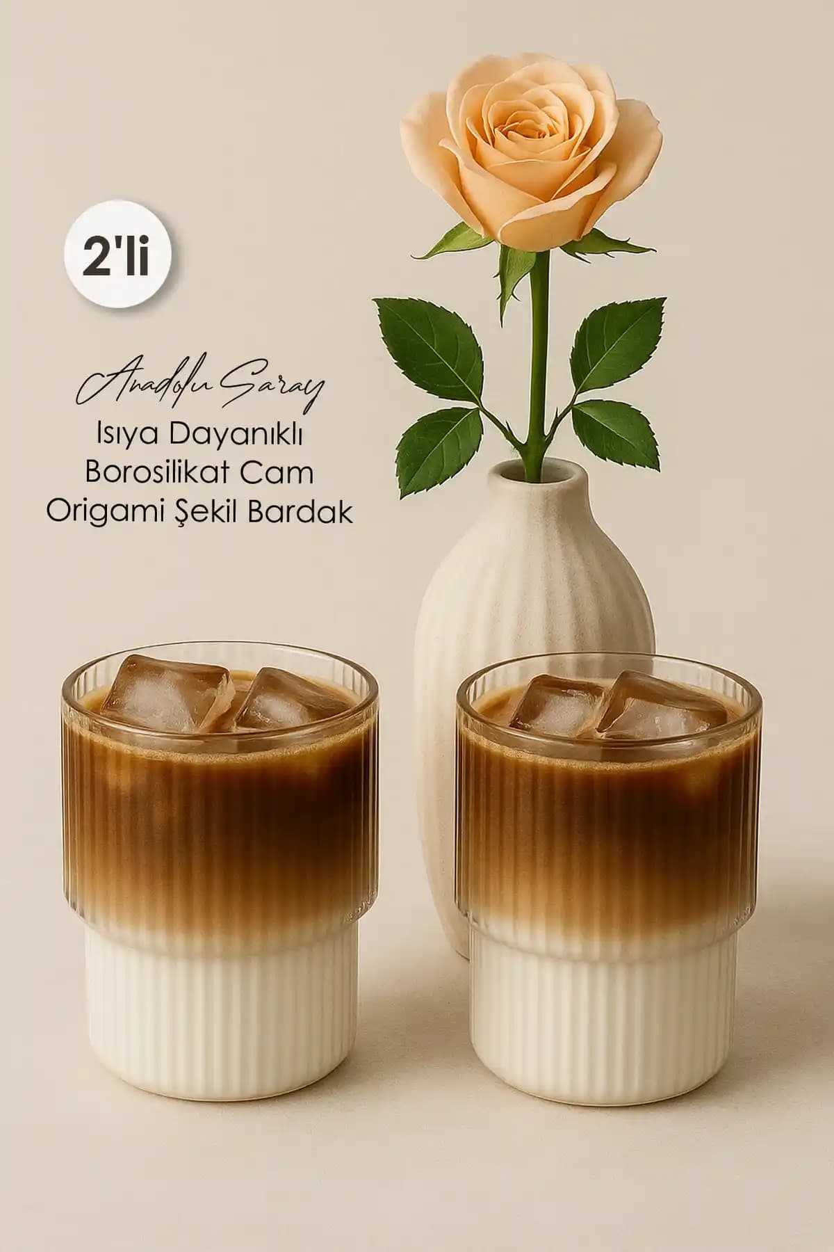 Anadolu Saray Borosilikat Cam Origami Stil Bardak Seti 2'li Modern ve Dayanıklı Tasarım