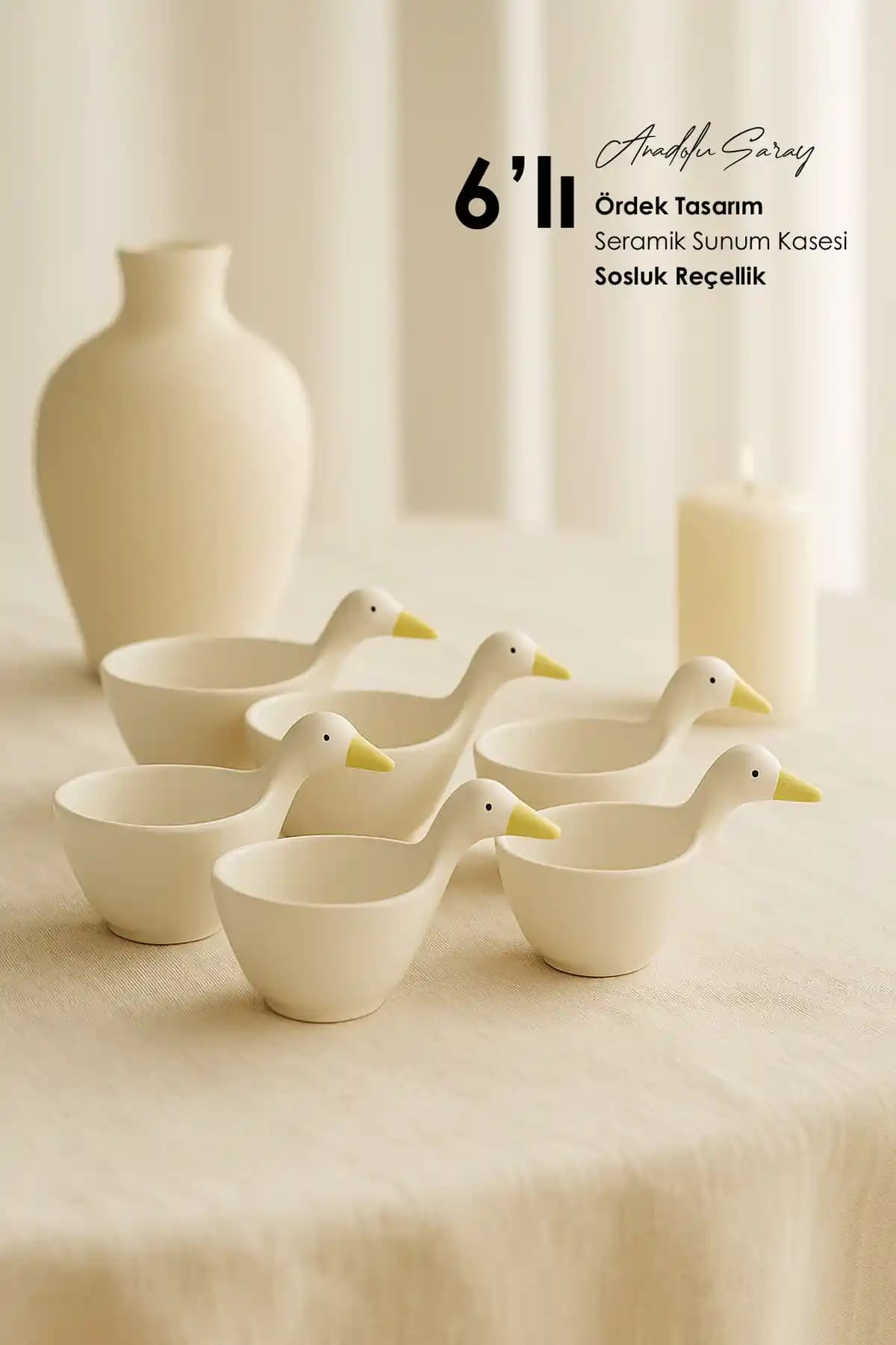 Anadolu Saray Ördek Temalı 6 Parçalık Handmade Seramik Servis ve Sosluk Seti