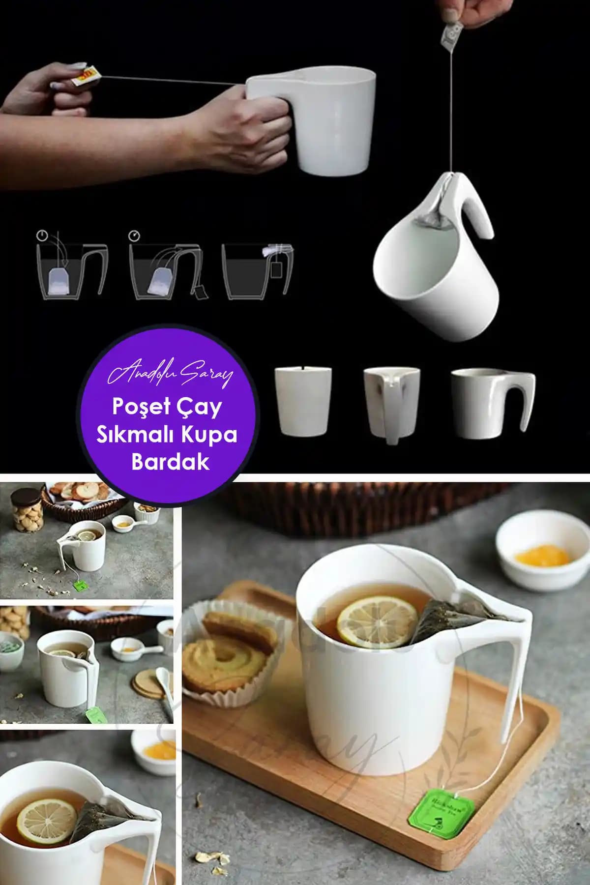Anadolu Saray Seramik Isıya Dayanıklı Özel Tasarım Poşet Çay Sıkmalı Kupa Bardak
