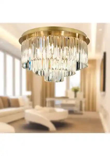 Apliqa Nilüfer Yuvarlak Eskitme Kristalli Salon Avizesi Modern ve Şık Tasarım