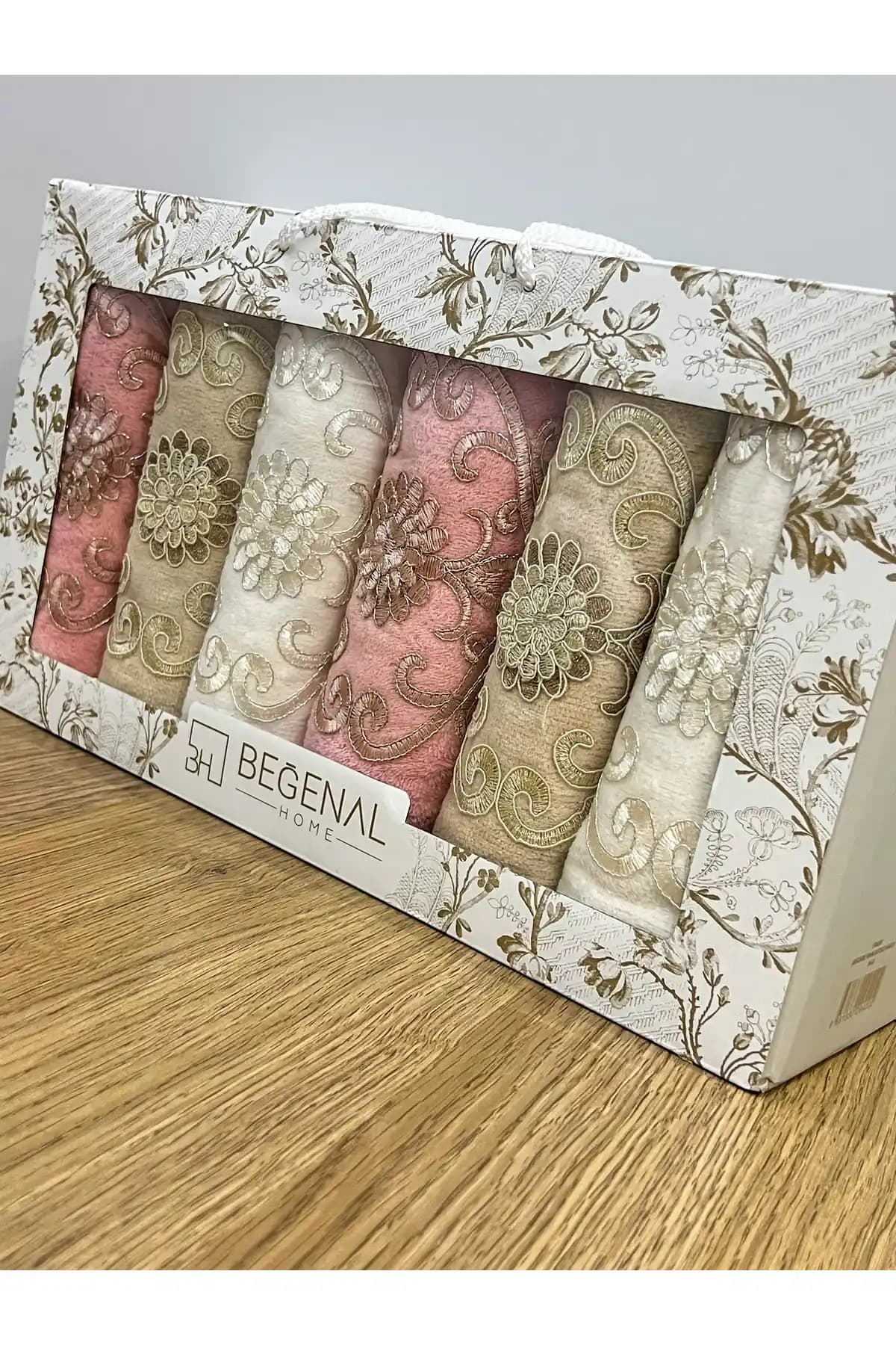 AYHANHOME Fransız Güpür İşlemeli Lüks Çeyizlik 50x90 6'lı El Yüz Havlu Seti