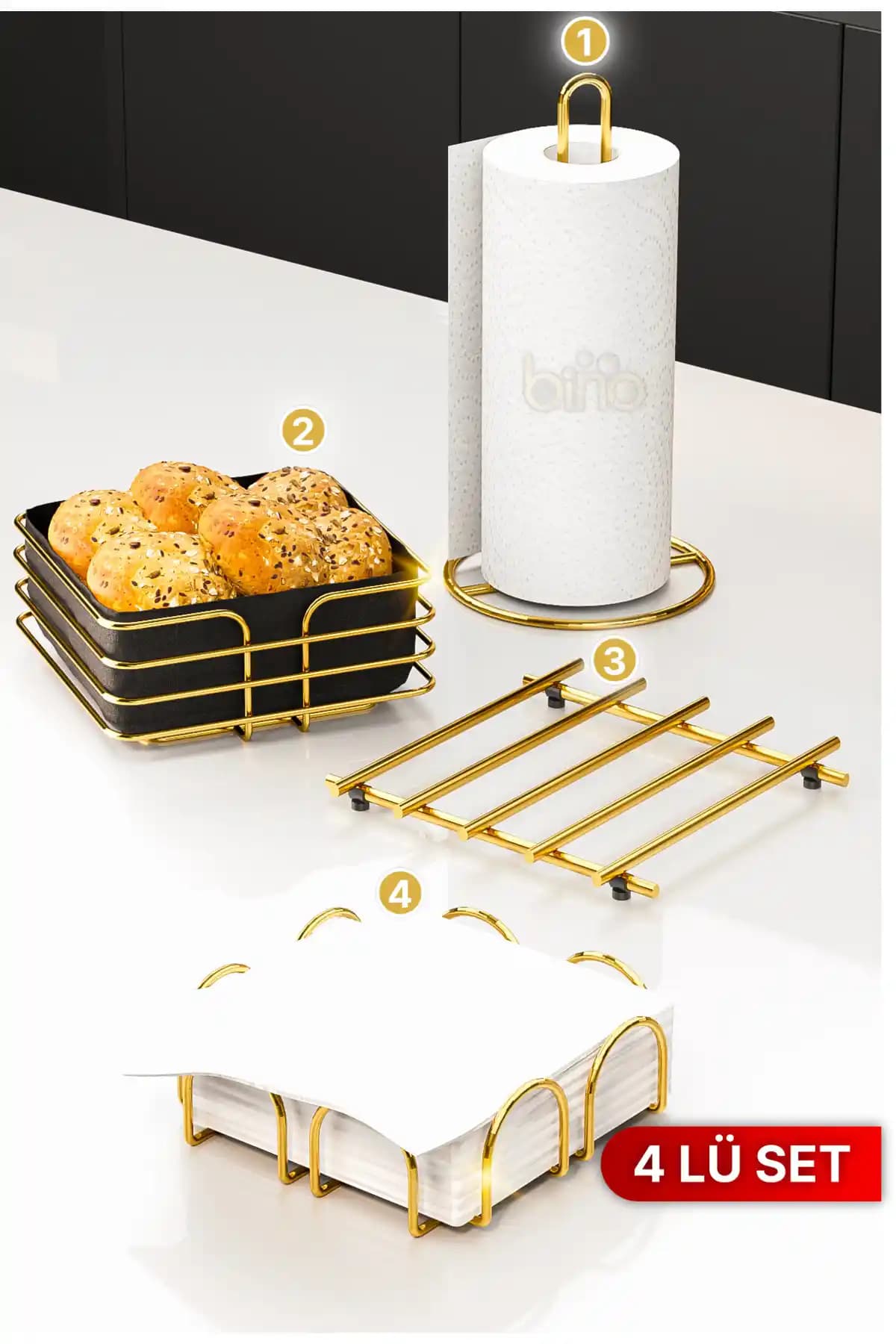 Bino 4'lü Sofra Seti: Şık ve Dayanıklı Mutfak Aksesuarları ile Düzeni Sağlayın