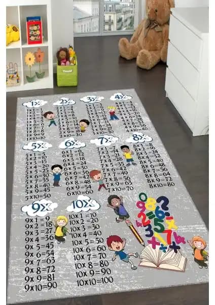 Çocuk Odası İçin Güvenli ve Eğitici Yıkanabilir Kaymaz Taban Halı 75-90 Karakter