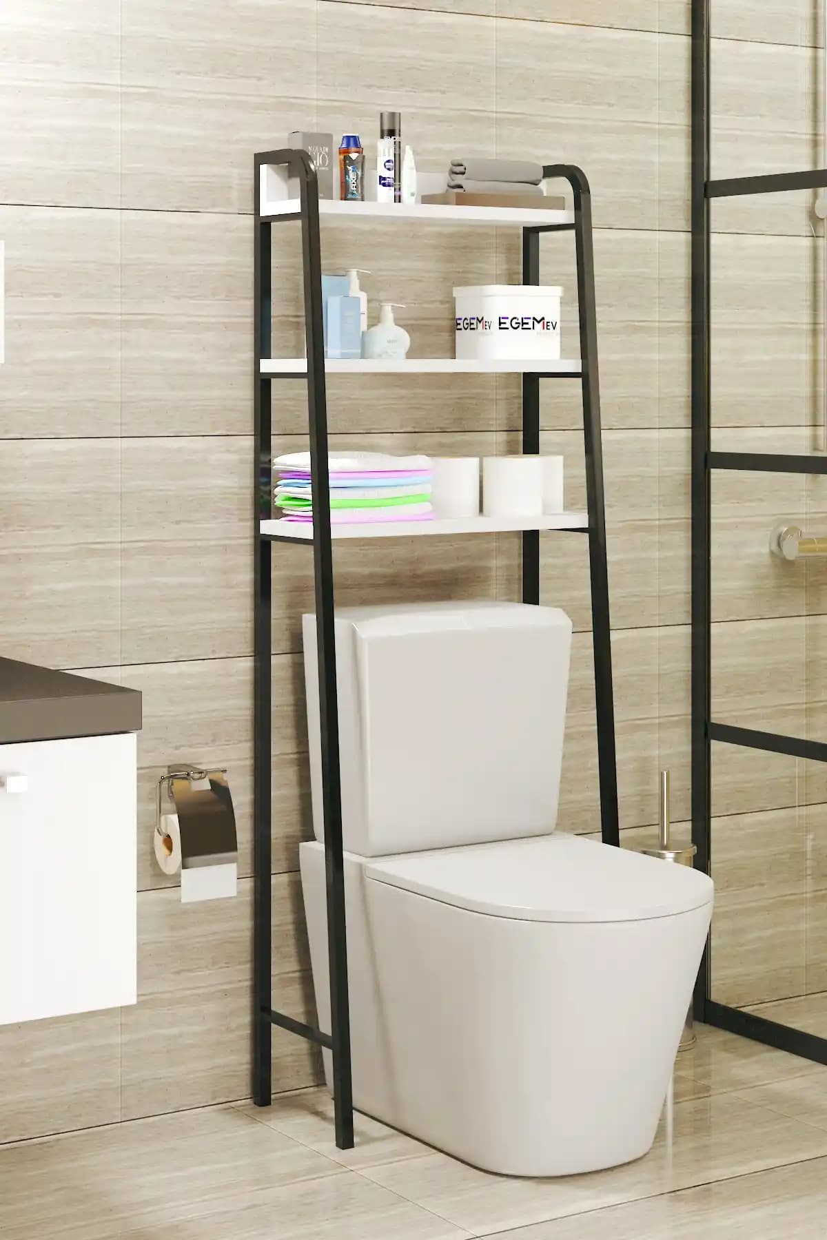 EGEMEV Wc Arkası Klozet Rafı Modern ve Dayanıklı Banyo Depolama Çözümü