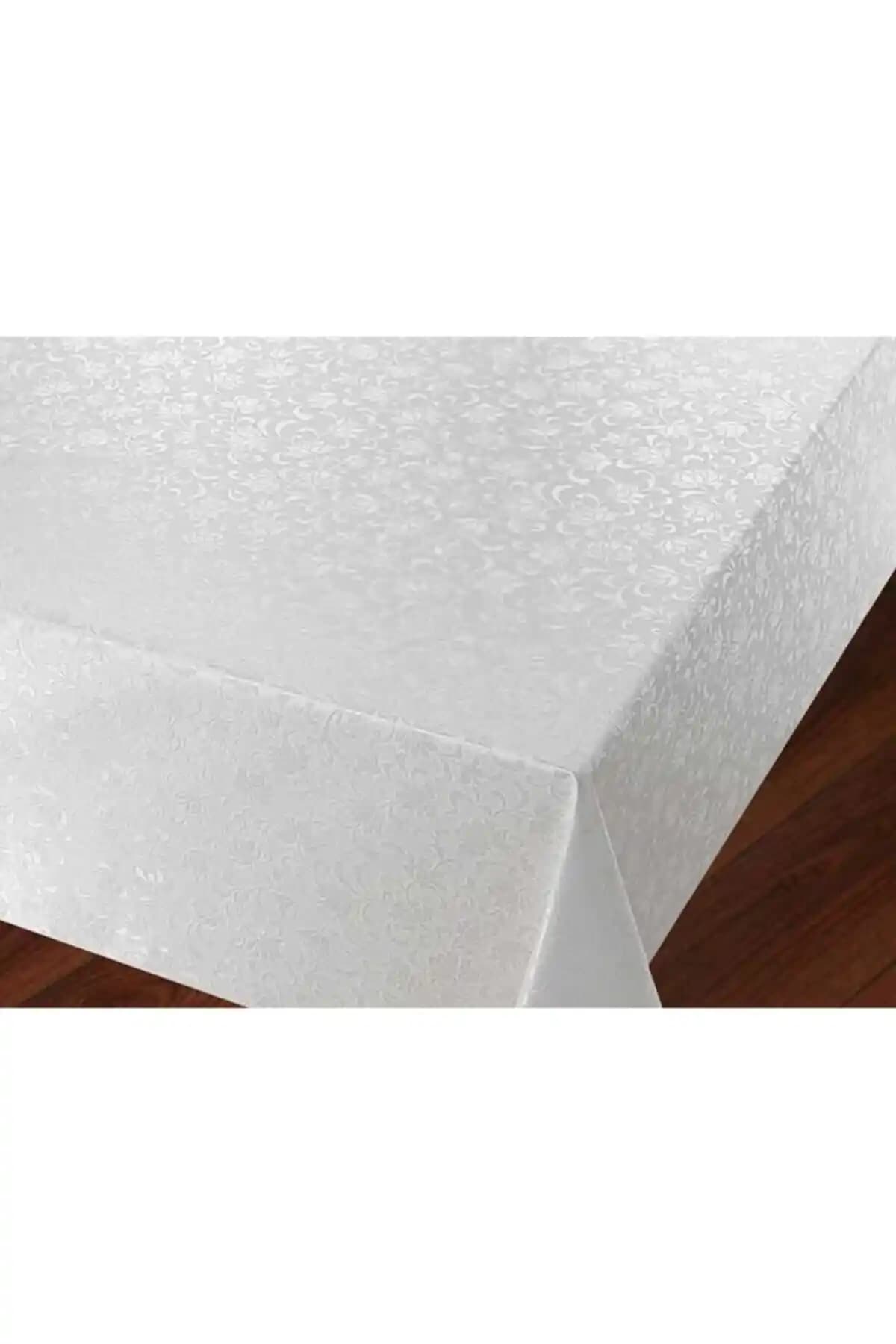 FANTASTIC Beyaz Kendinden Desenli Astarlı Muşamba Masa Örtüsü: Dayanıklı ve Şık Tasarım