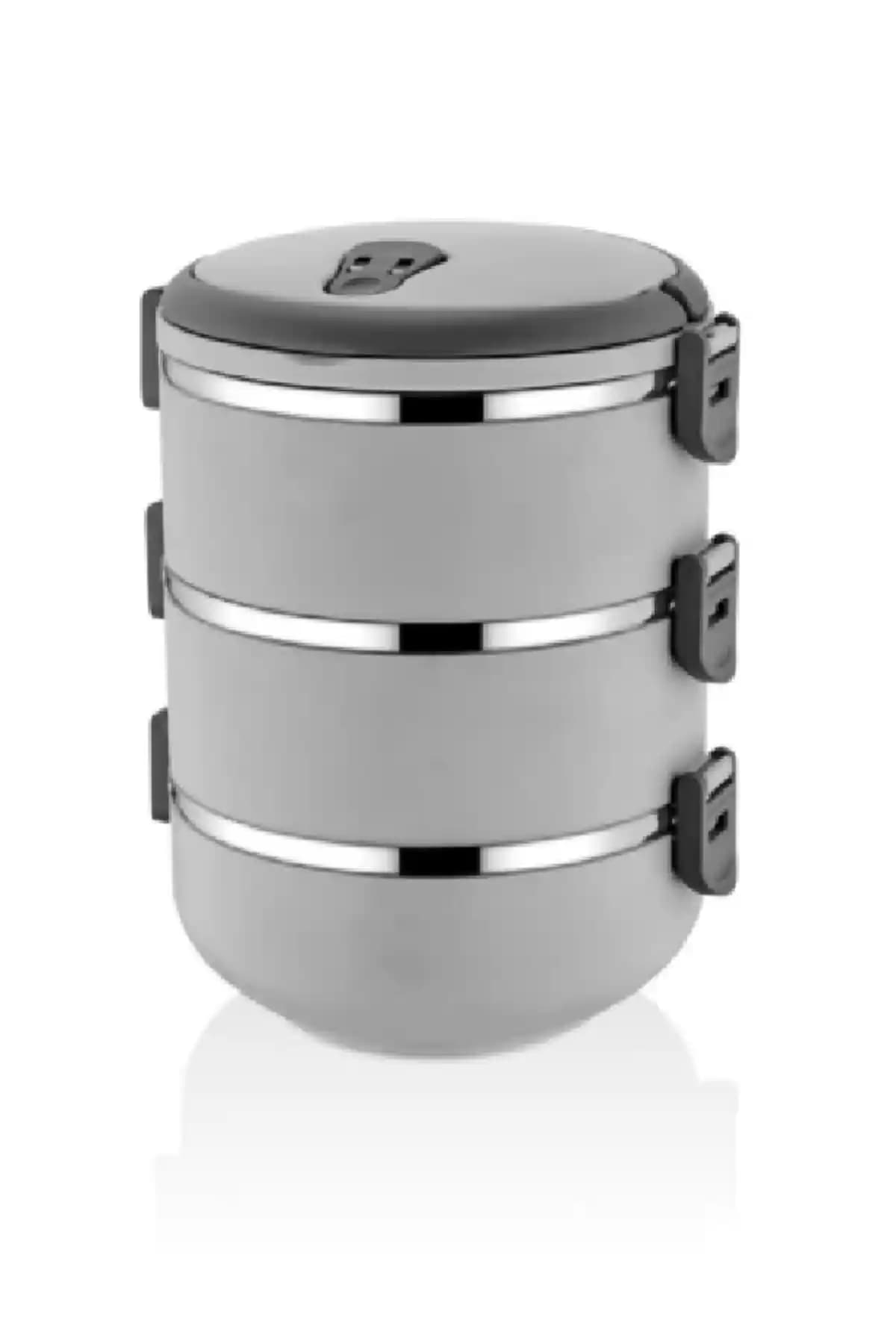 FreshBox Gri 3 Katlı Sızdırmaz Yemek Termosu Seyahat ve Günlük Kullanım İçin