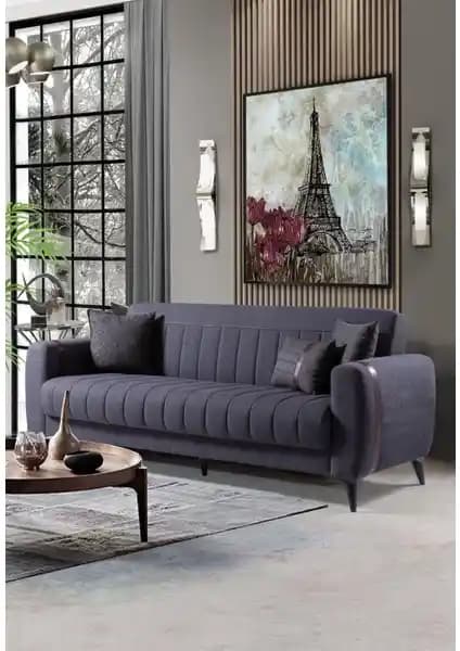 İpek Mobilya Majör 3'lü Kanepe Koyu Gri Modern ve Çok Fonksiyonlu Oturma Grubu