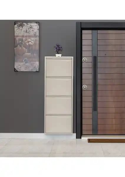 Kaser Krem Metal Ayakkabılık 4'lü Modern ve Dayanıklı Depolama Çözümü